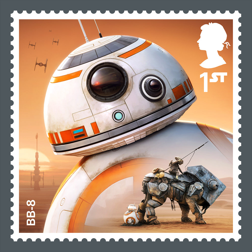 Royal Mail STAR WARS stamp 2017 by Malcolm Tween BB-8