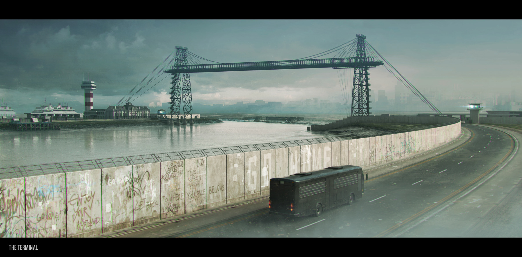 concept art for an unreleased science fiction film project. The terminal.
