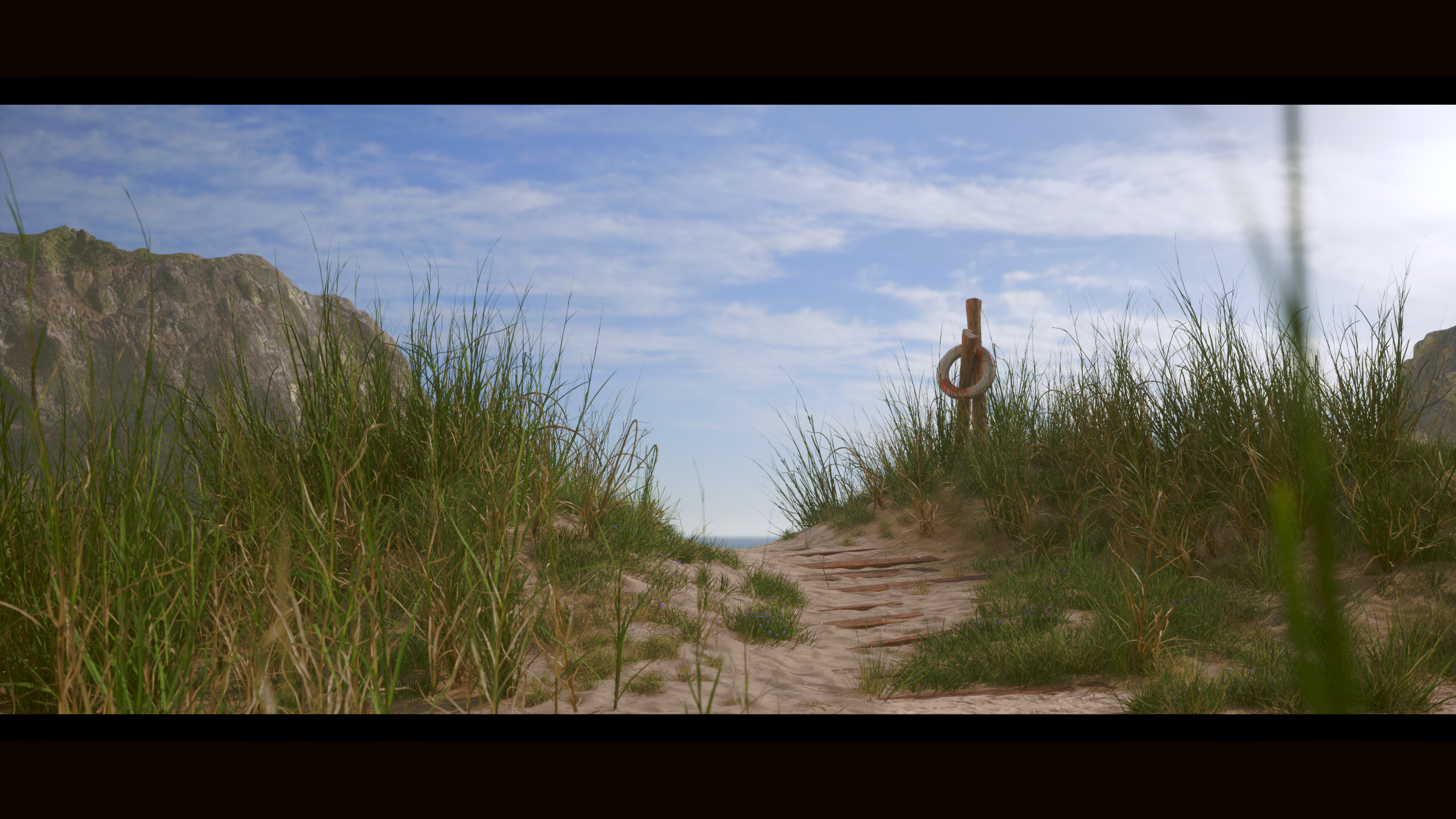 A beach dune scene rendered in Unreal Engine 5.