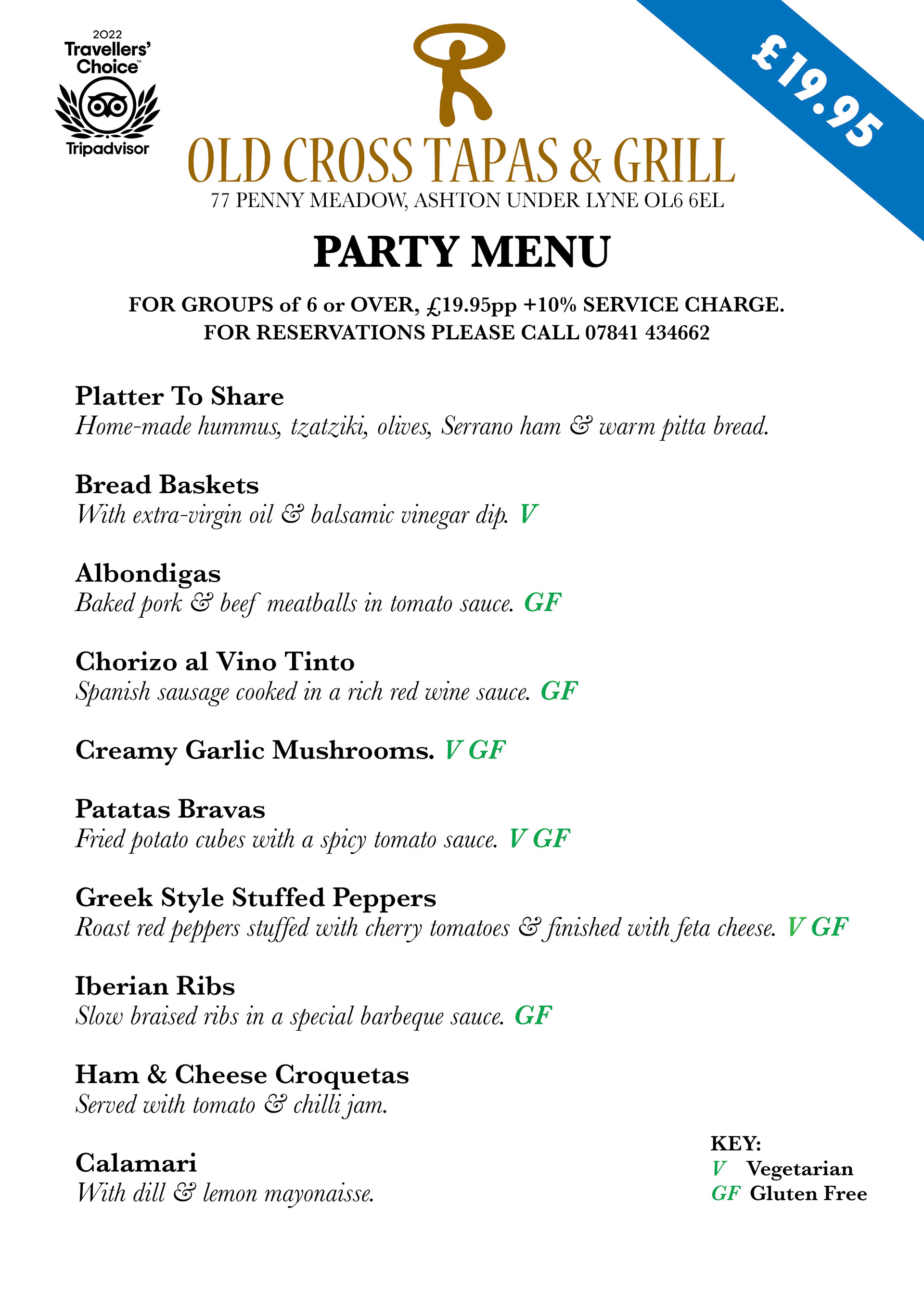 Old Cross Tapas & Grill Party Menu