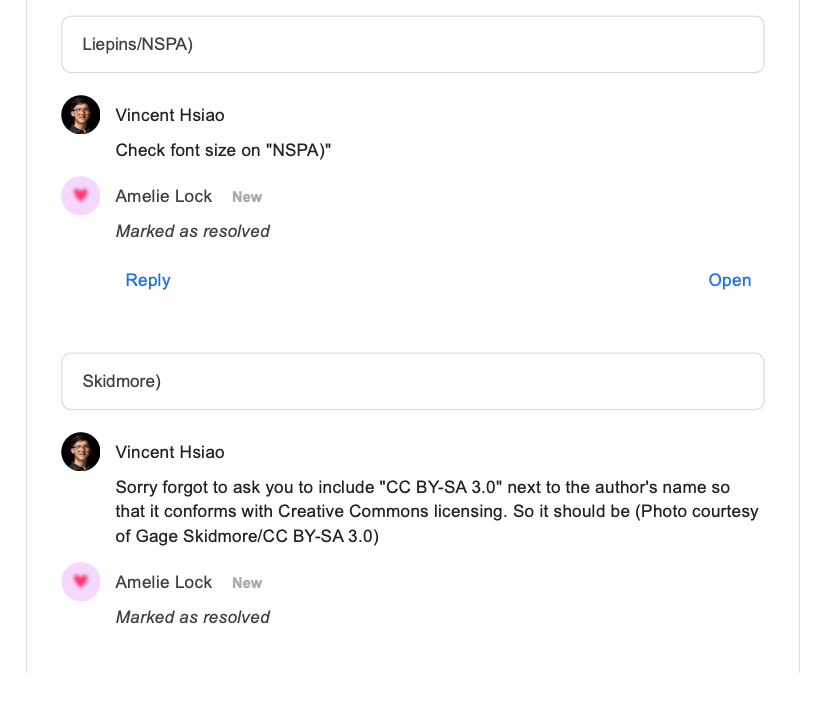 Drive comment requesting for edits to the photo credits