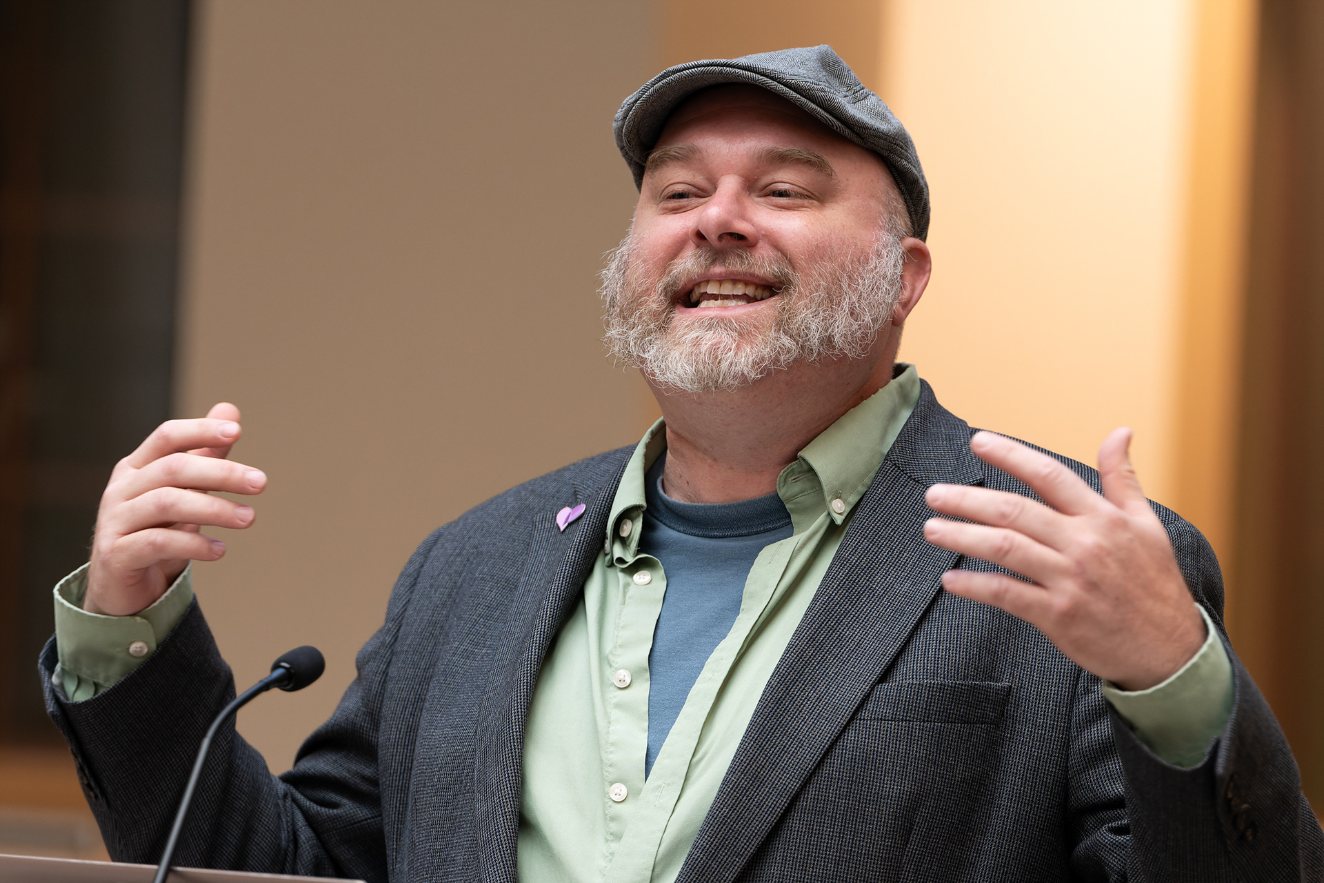 Indiana University Media School Professor Chad Carrothers gives a lecture on reporting fundamentals to students of the High School Journalism Institute on Tuesday, July 9, 2024, in Bloomington, Ind. Carrothers has worked at WFHB and teaches podcasting and journalism as a professor. (Vincent Hsiao/HSJI)