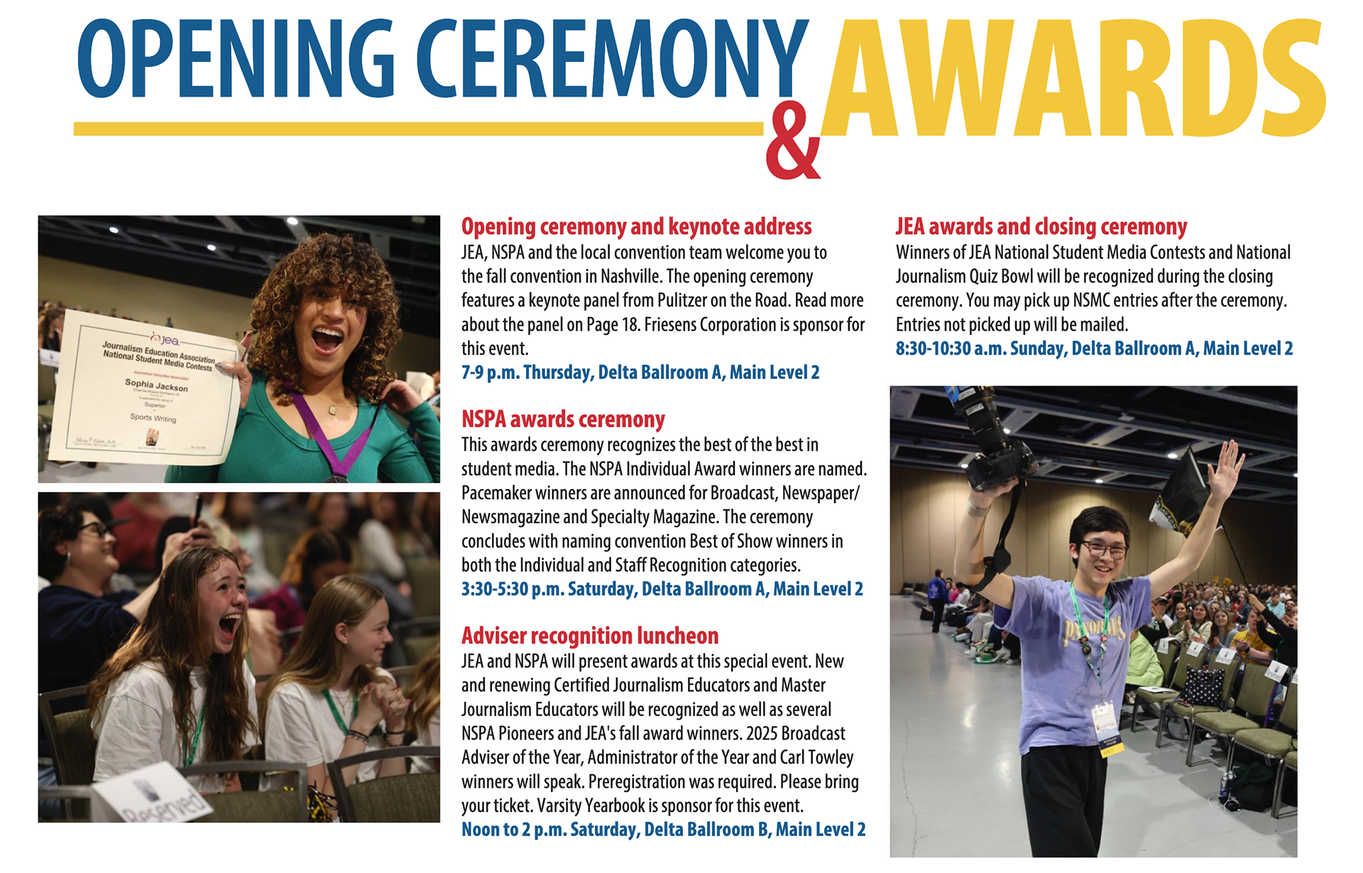 Clipping: as published in the Fall 2025 JEA/NSPA NHSJC program book. Photos by Chris Waugaman/NSPA