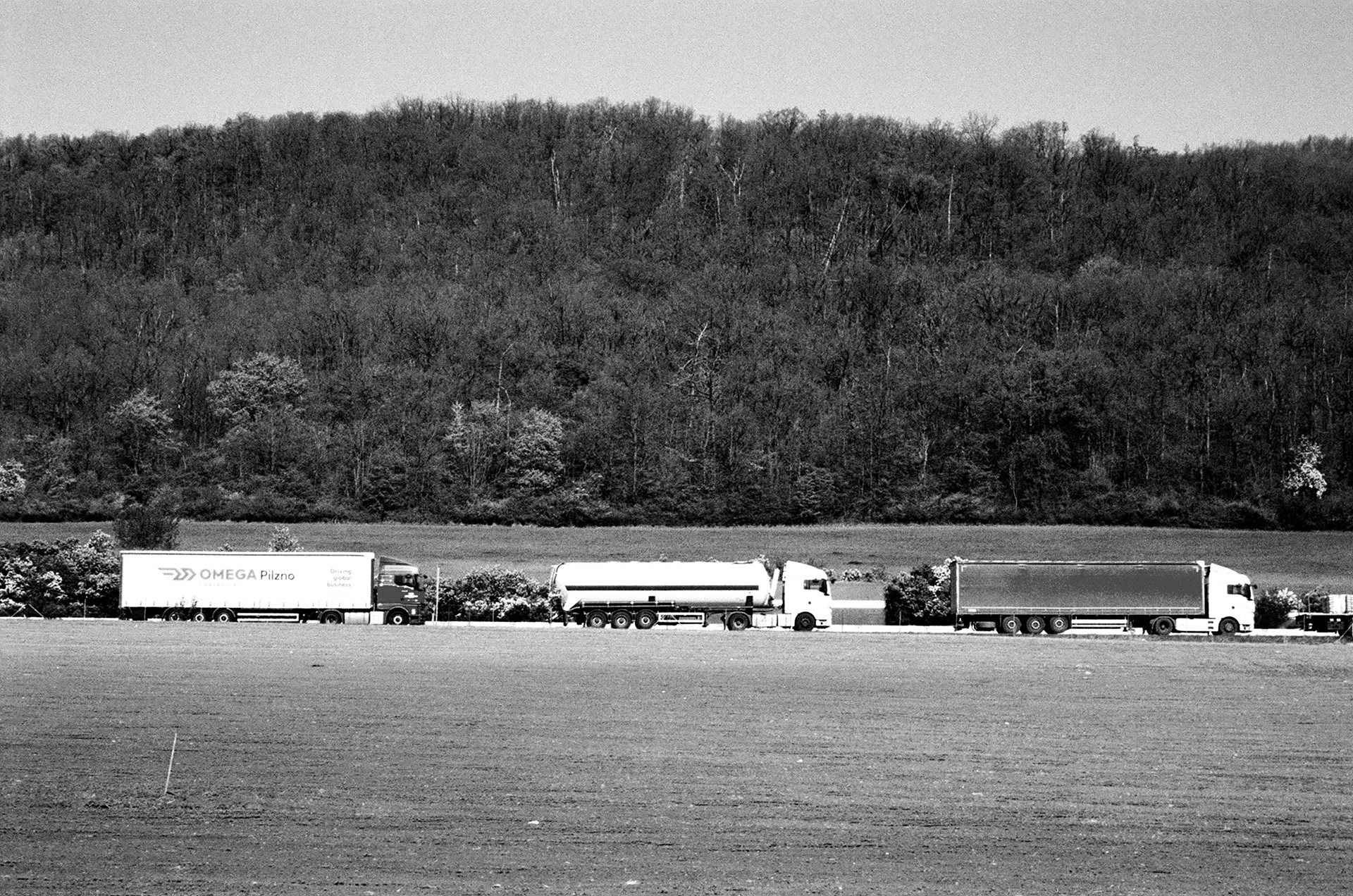 Trucks driving. Prague, Czechia. April 2024.