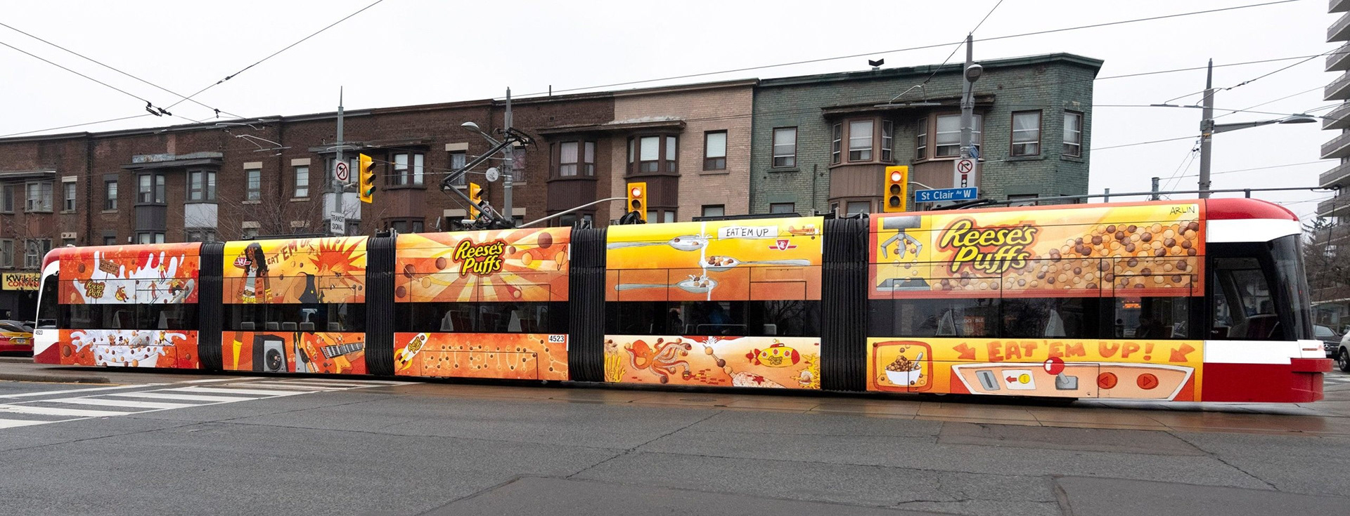 Reese's Puffs full streetcar wrap for IPG Mediabrands campaign