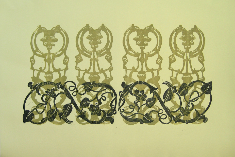 Ironwork Blue and Green // Linocut // 18" x 24" // 2010
