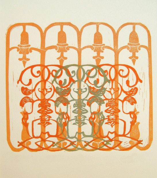 Pilasters and Anthemion Cresting // Linocut // 16" x 20" // 2010