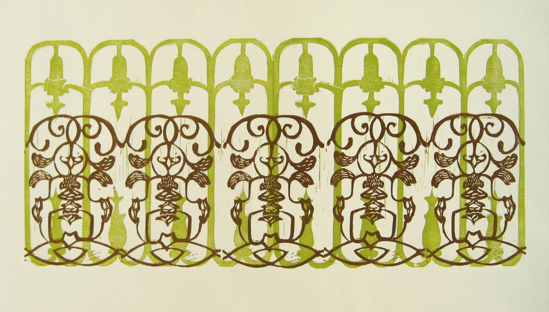 Pilasters and Anthemion Cresting // Linocut // 18" x 24" // 2010