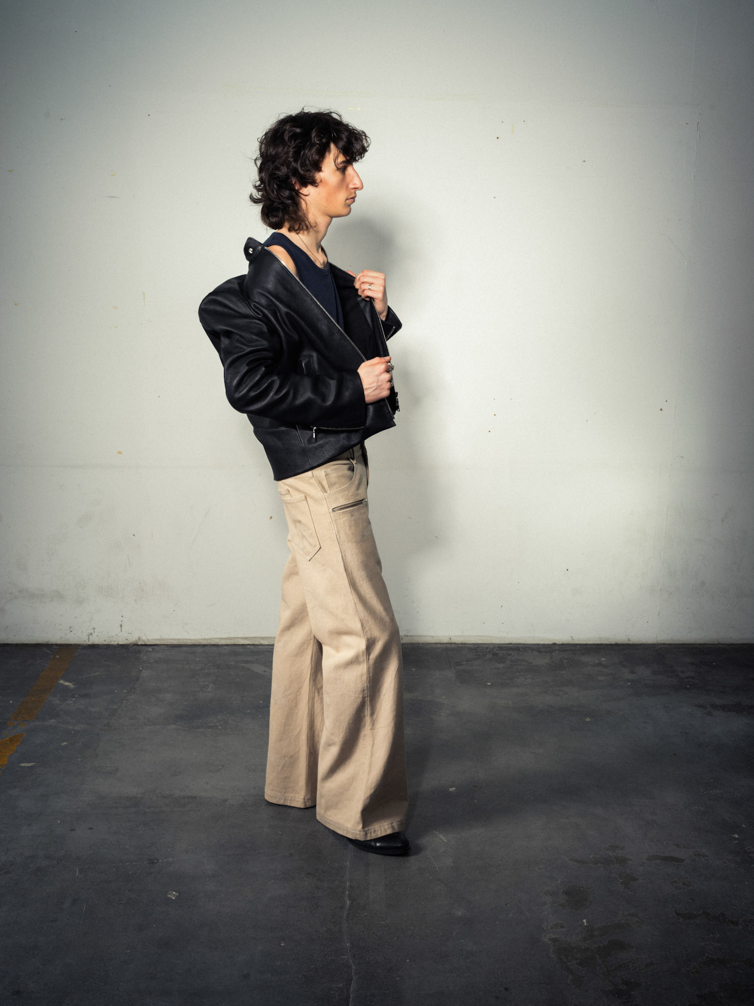 Deer Zip Leather Jacket, Regional German Deer Leather, Black - Flarred Zipper Jeans, 100% Sustainable Hemp, Beige/Sand