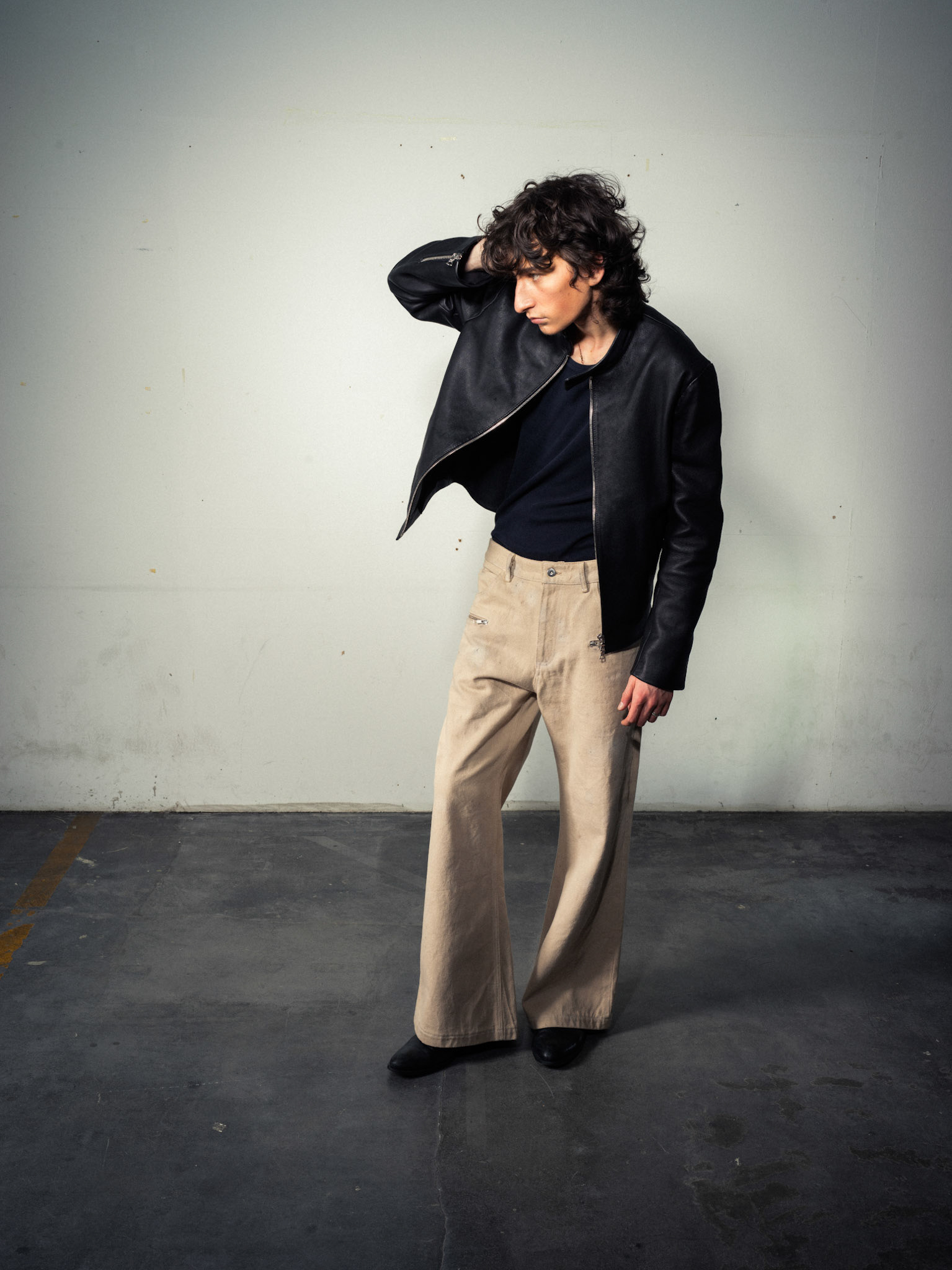 Deer Zip Leather Jacket, Regional German Deer Leather, Black - Flarred Zipper Jeans, 100% Sustainable Hemp, Beige/Sand