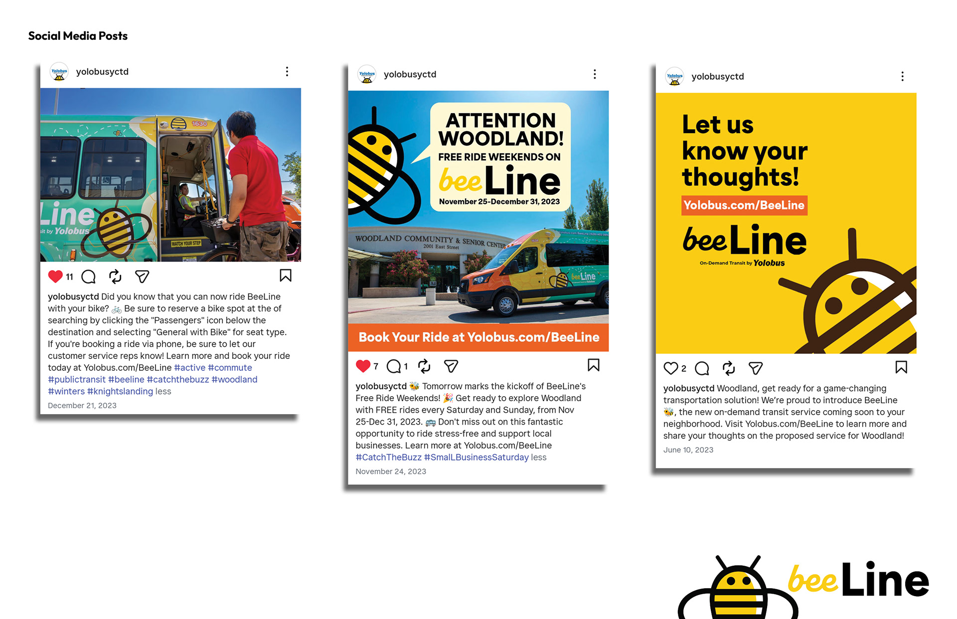 Examples of social media posts to promote BeeLine.
