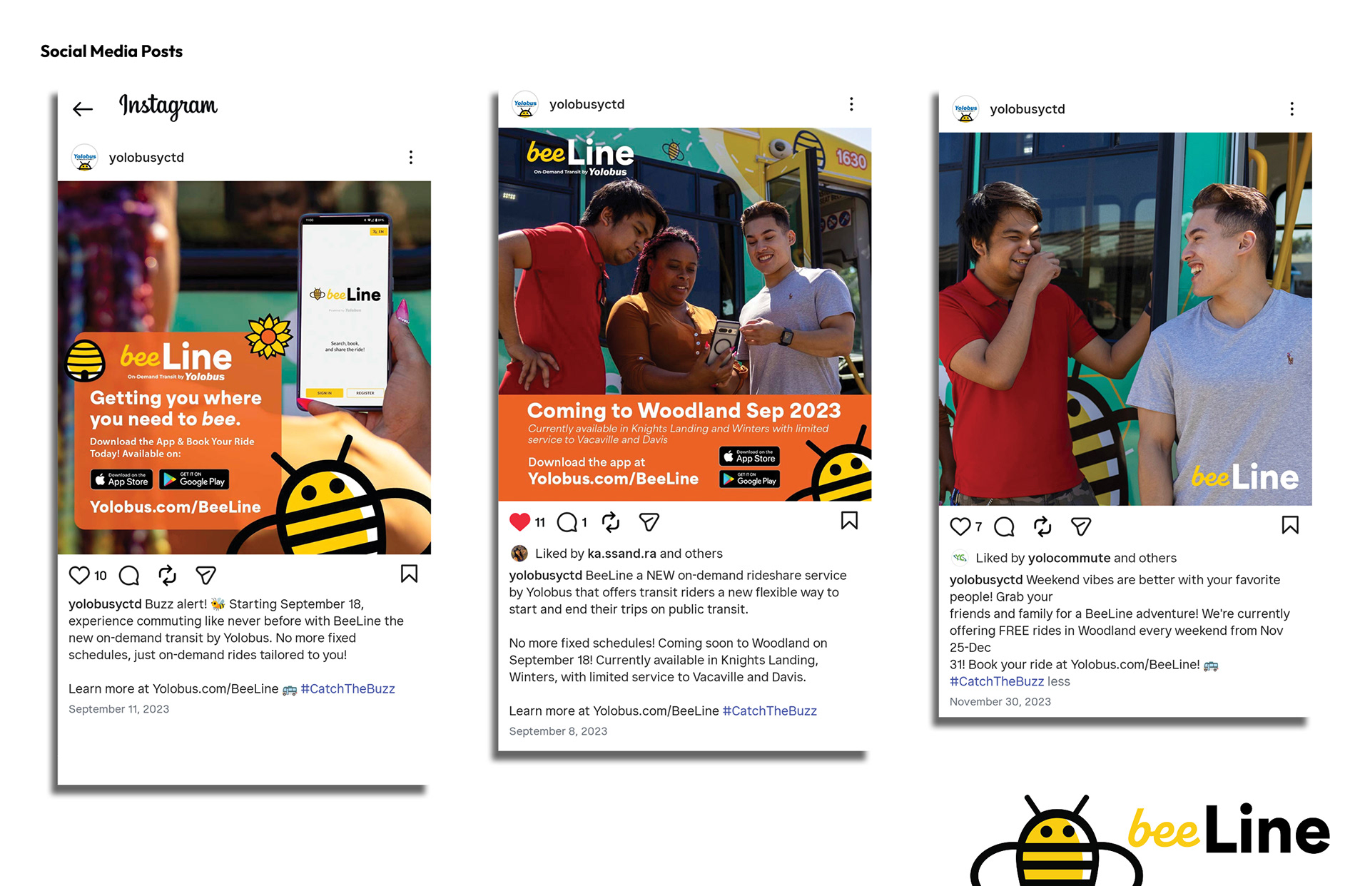 Examples of social media posts to promote BeeLine.