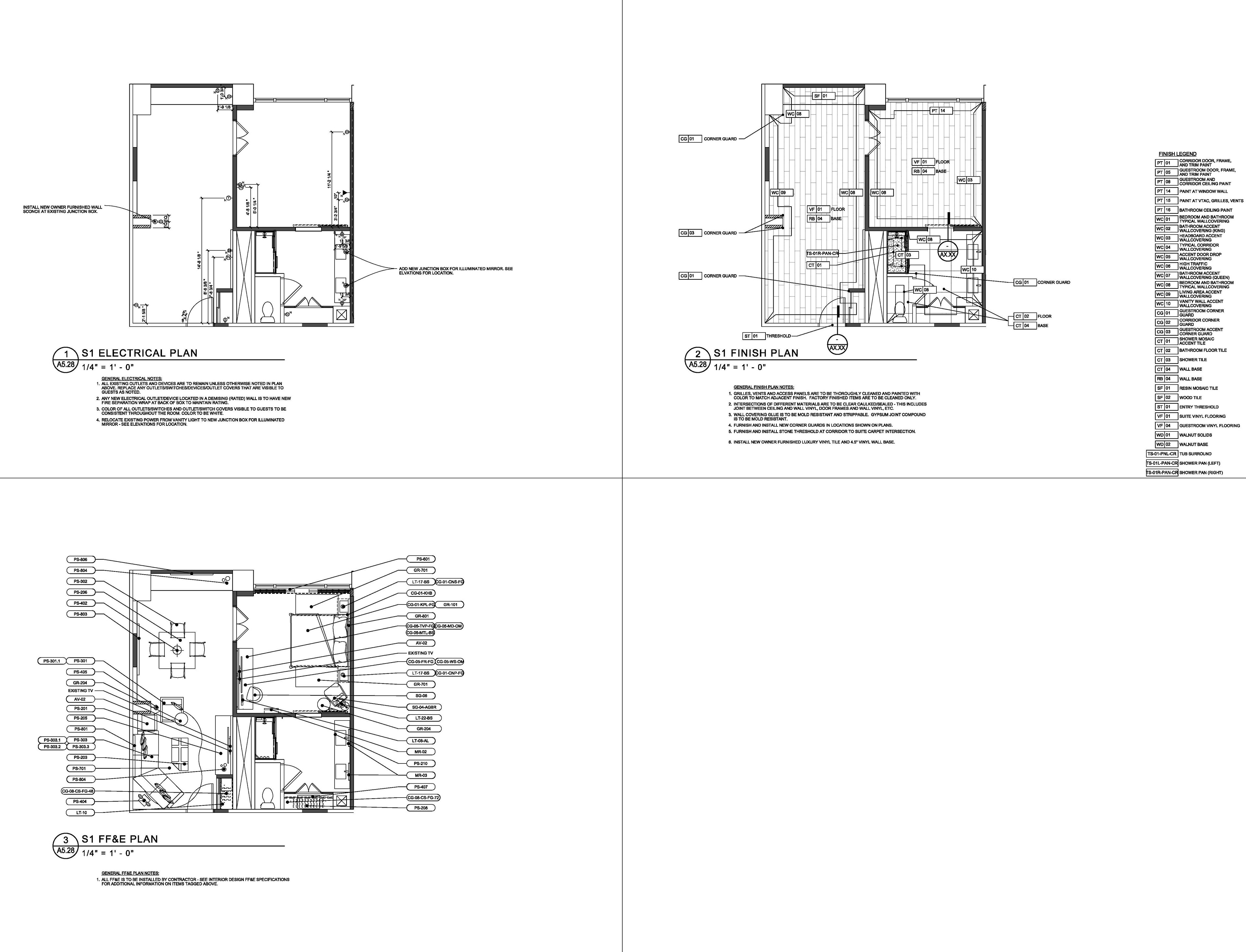 Suite Enlarged Electrical, Finish, & Furniture Plans