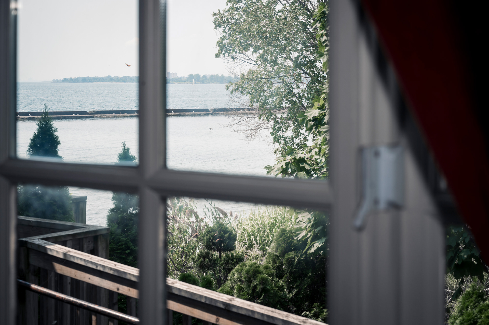 View from window overlooking Lake Ontario before wedding ceremony.