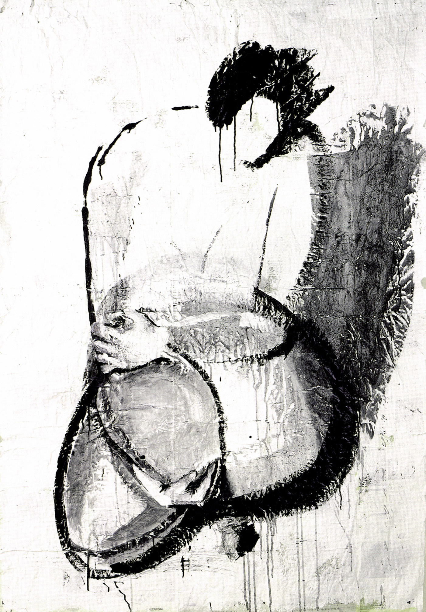 acryl et pastel gras sur papier journal marouflé, 250/180cm