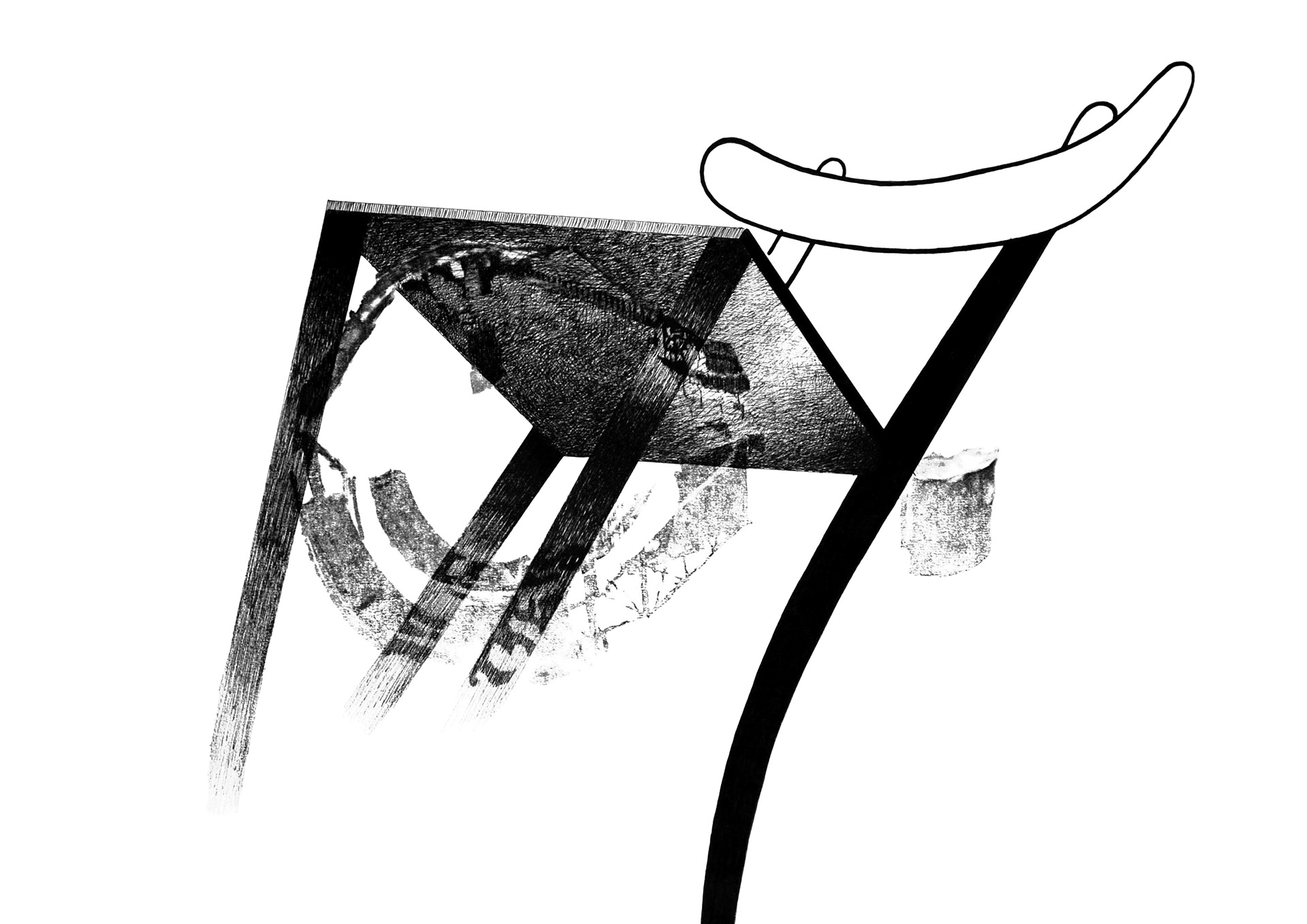 CHAISSE I, encre de Chine et transfert photo sur papier, 50 x 65cm