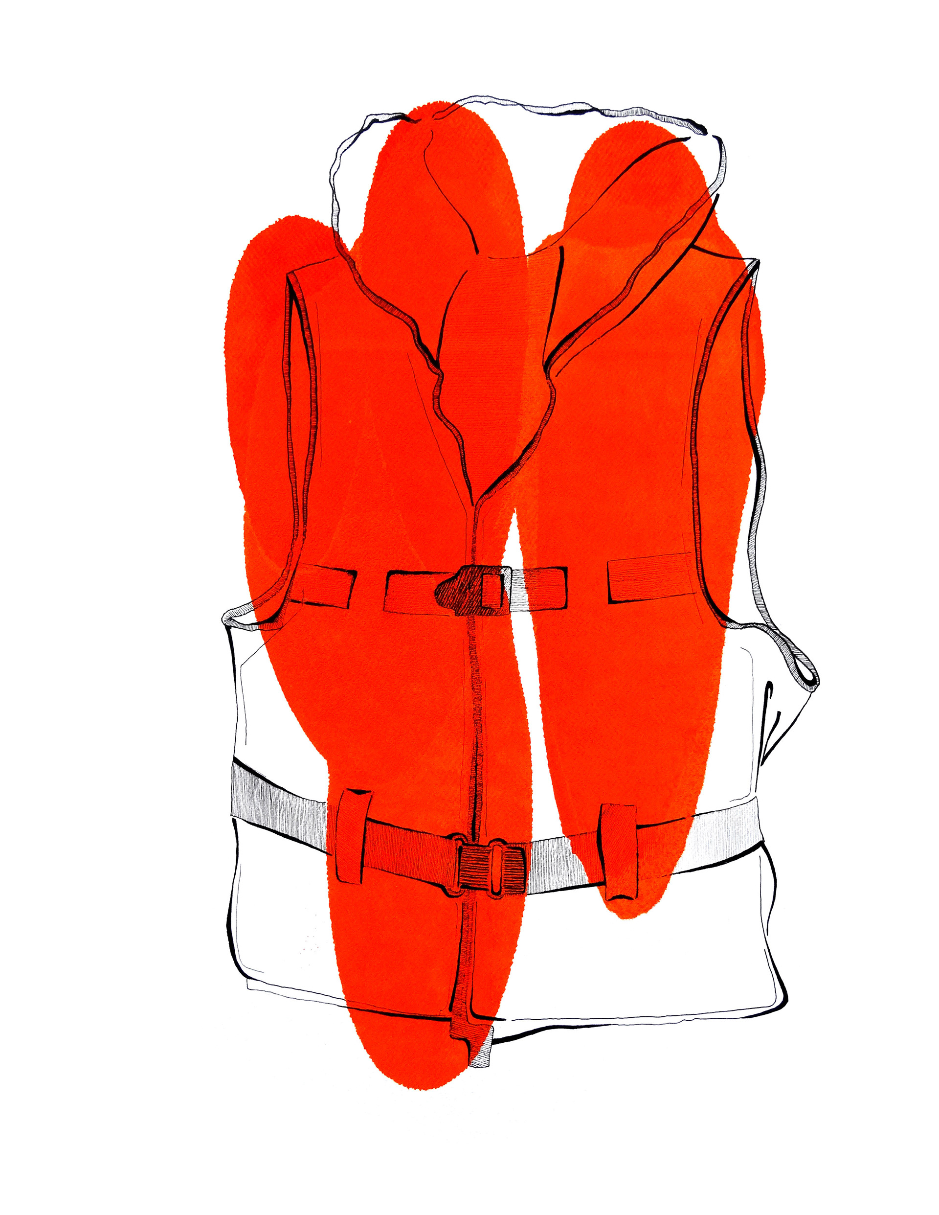 GILET DE SAUVETAGE I, encre de Chine, encre taille douce sur papier, 42 x 59,4 cm