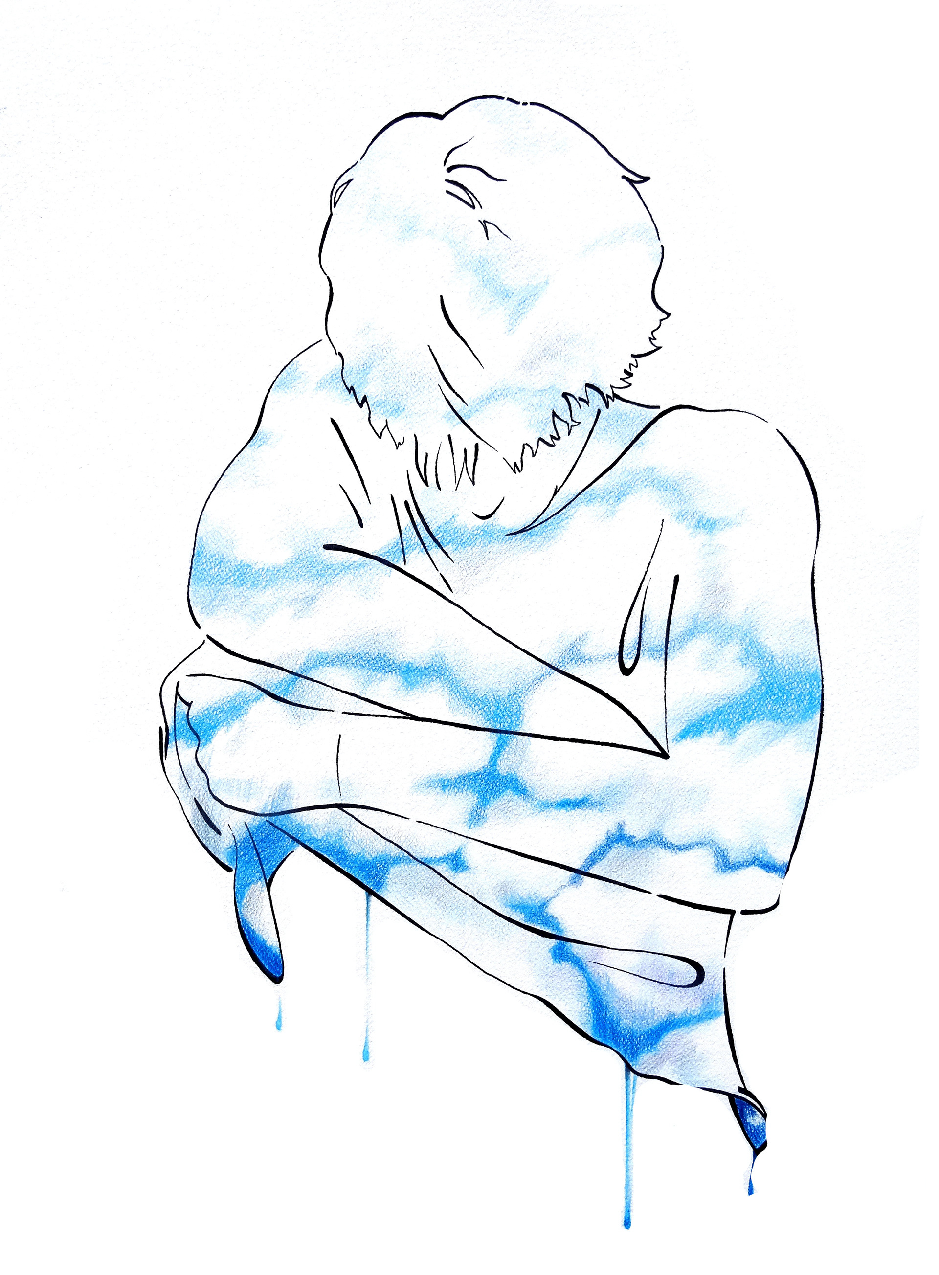 JE M'EN VAIS, crayons couleurs sur papier, 75/50 cm