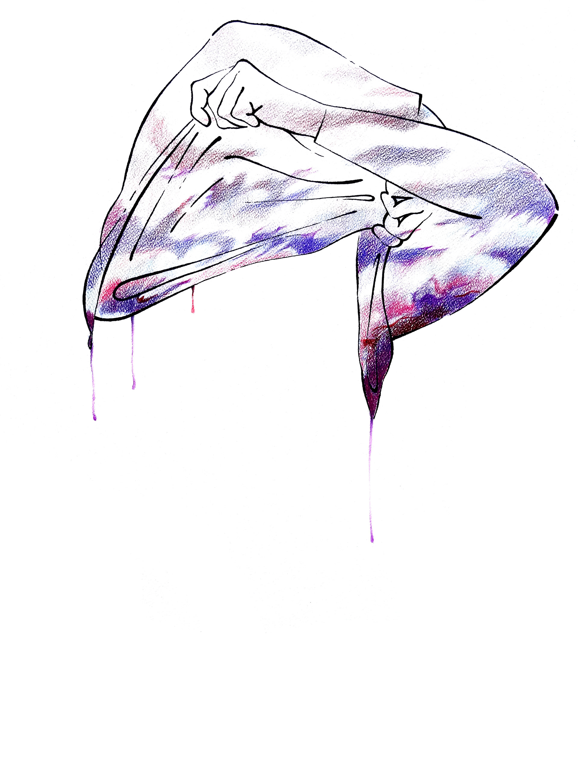 JE M'EN VAIS, crayons couleurs sur papier, 75/50 cm