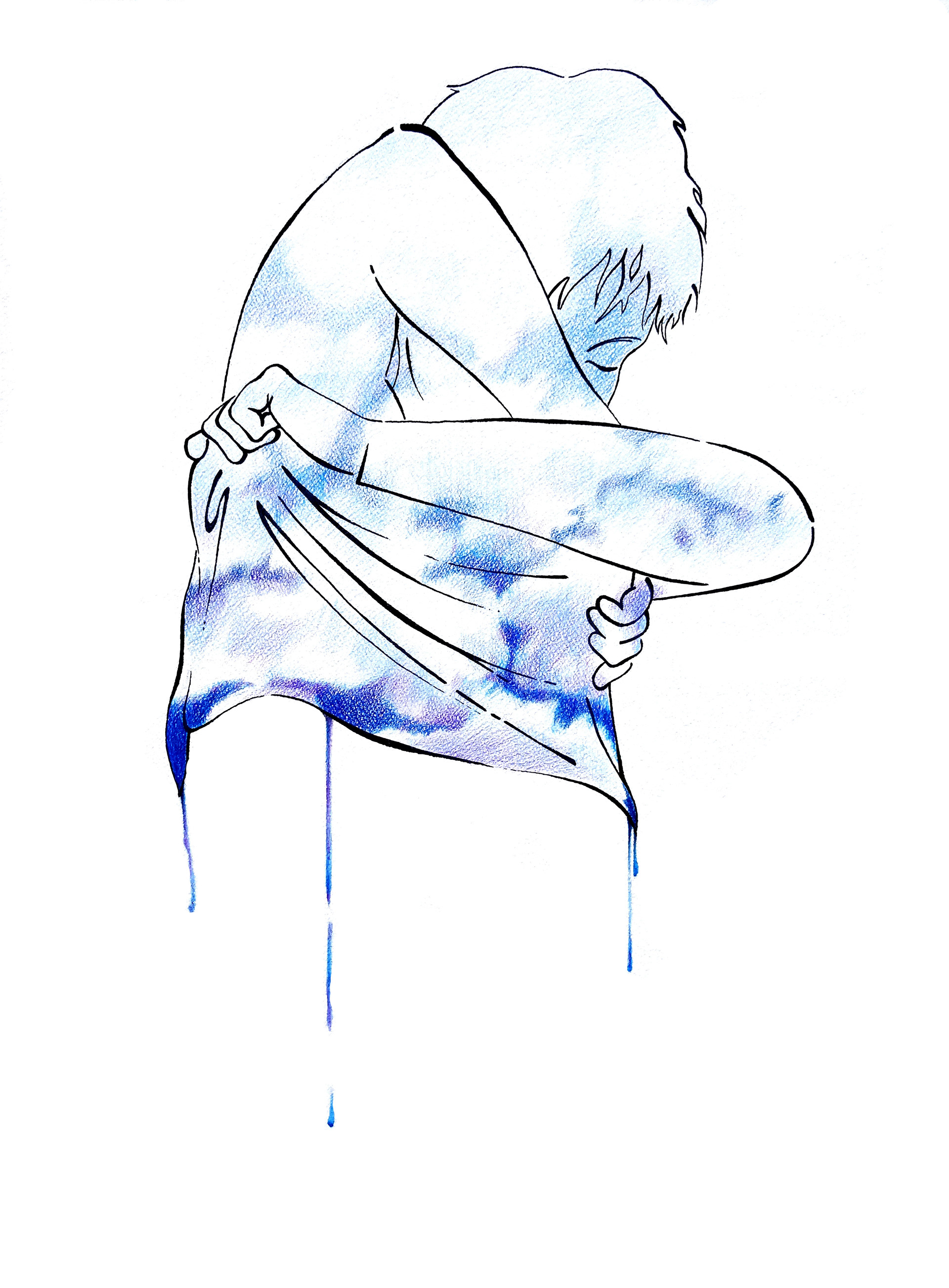 JE M'EN VAIS, crayons couleurs sur papier, 75/50 cm