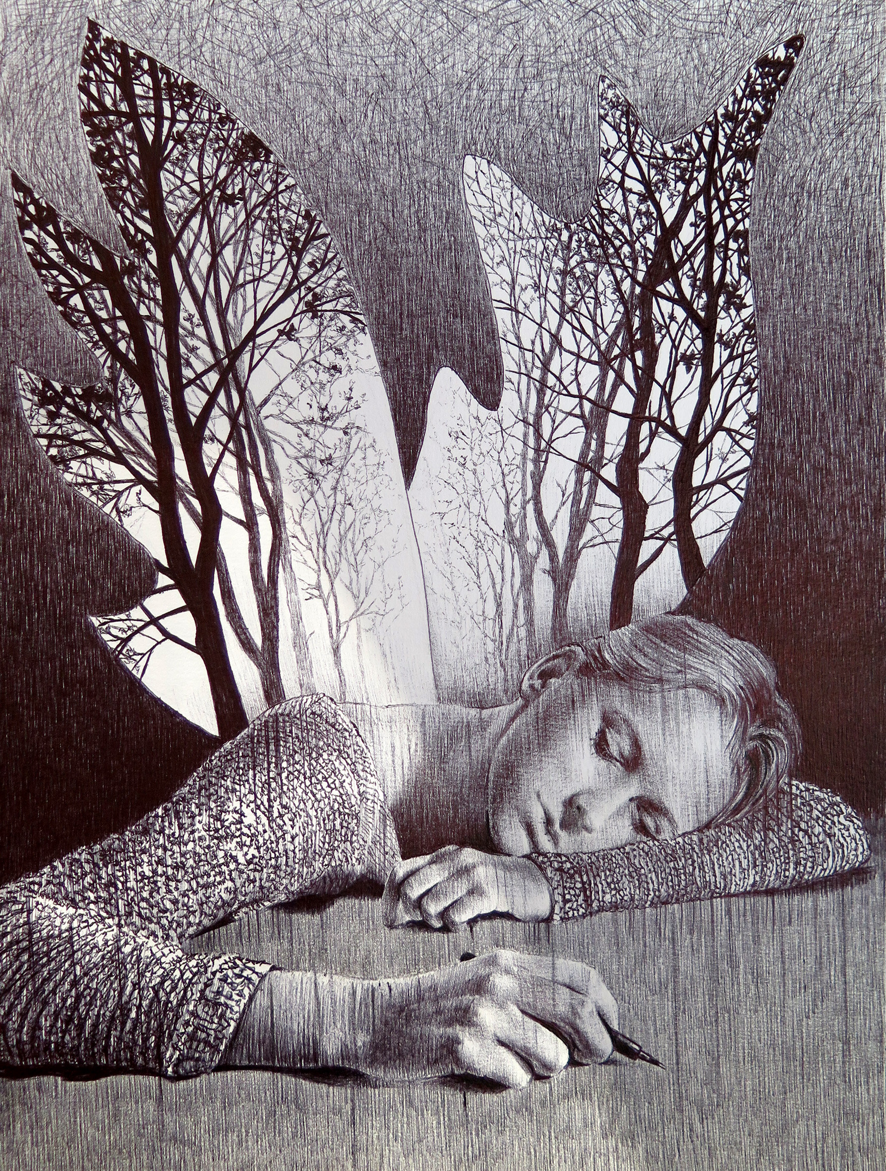 CABANE stylo BIC sur papier 21/30 cm