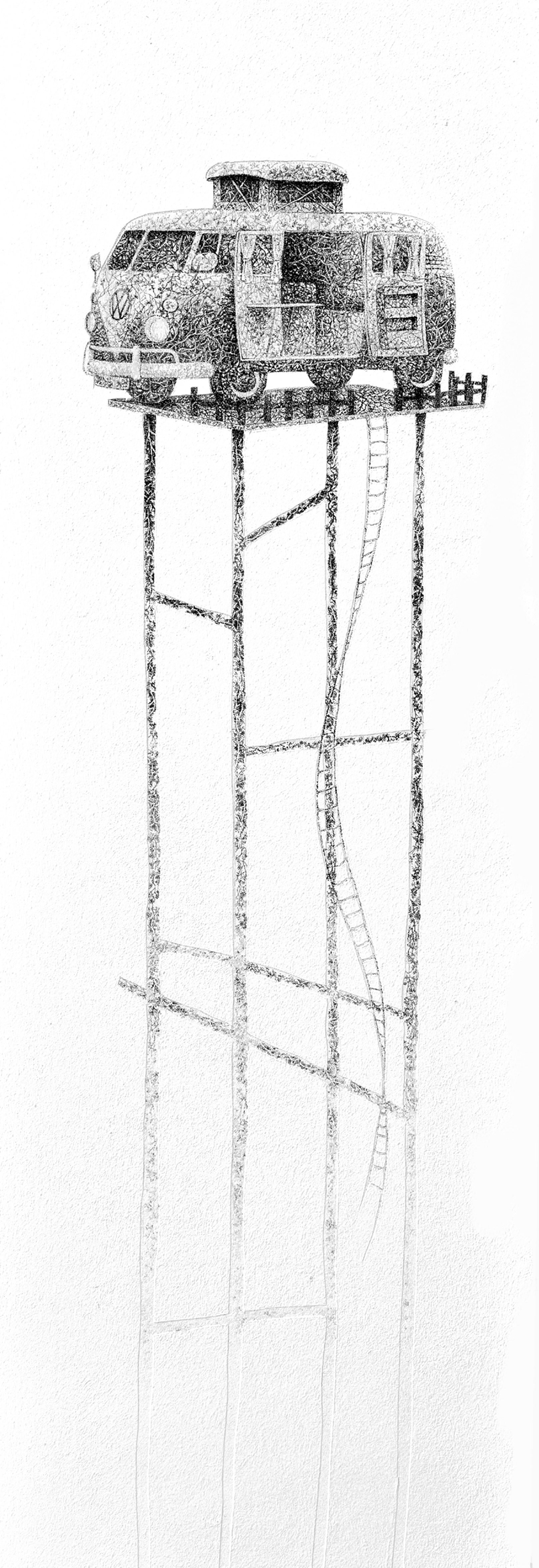 CABANE VAN peinture acrylique sur bois 50/100 cm 