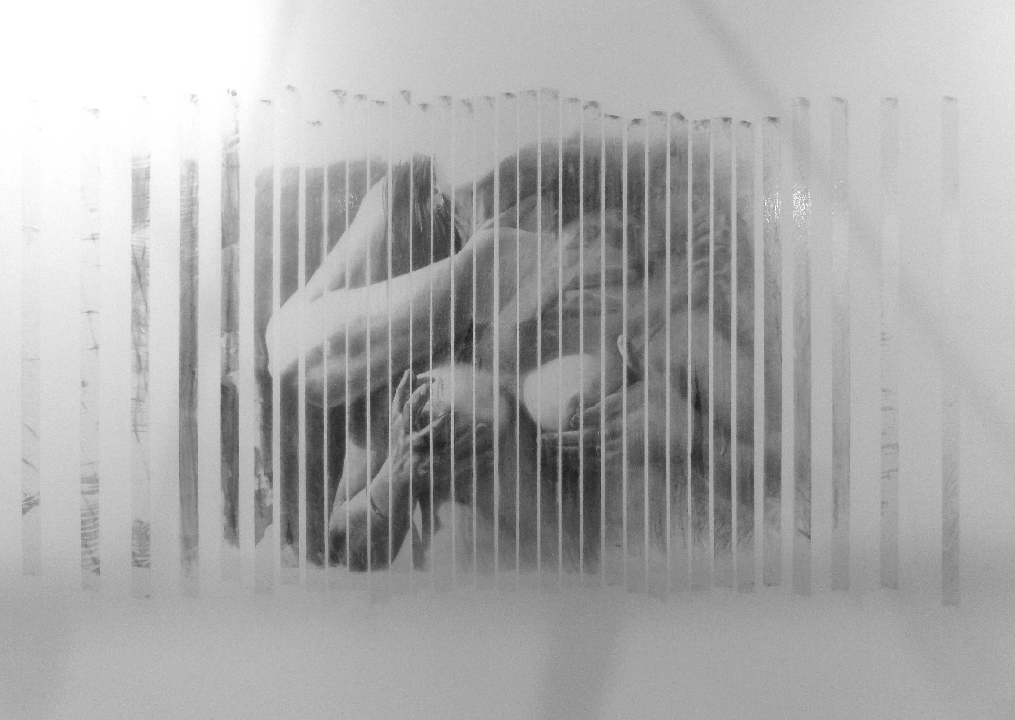 TRACES VI, fusain, ruban transparant collé sur le mur, 220/150 cm