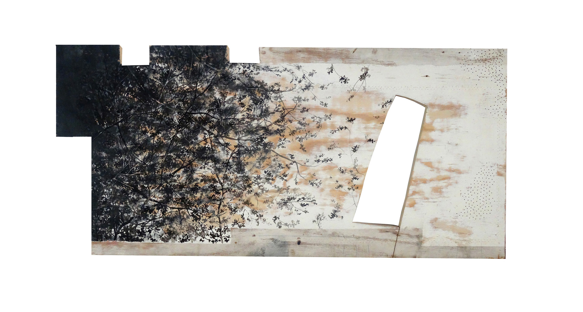 HABITACLE IV, encre de Chine, acryl sur bois découpé, 120/60 cm