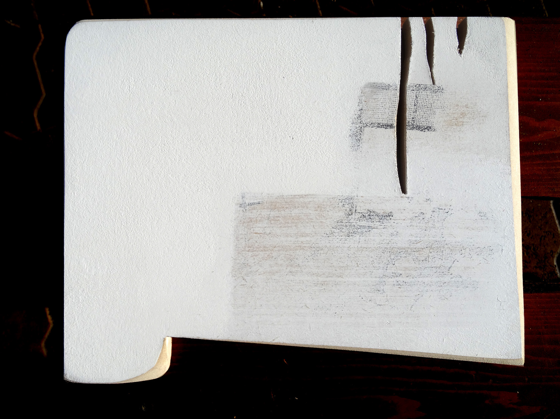 ARCHI I, transfert photo, acryl sur bois découpé, 15 x 21 cm