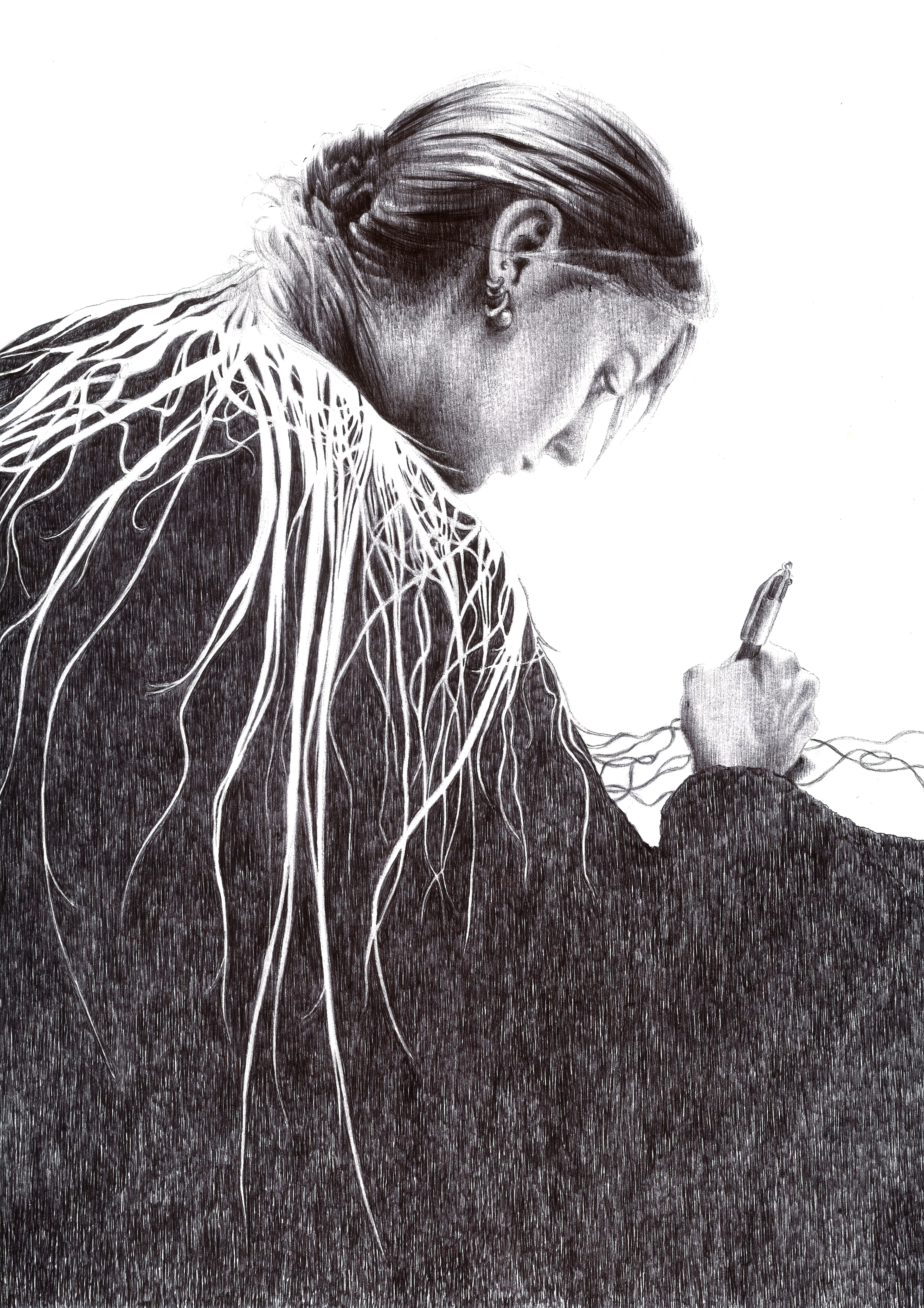 ALICIA, encre de Chine, stylo BIC sur papier Canson, 42 x 59,4 cm