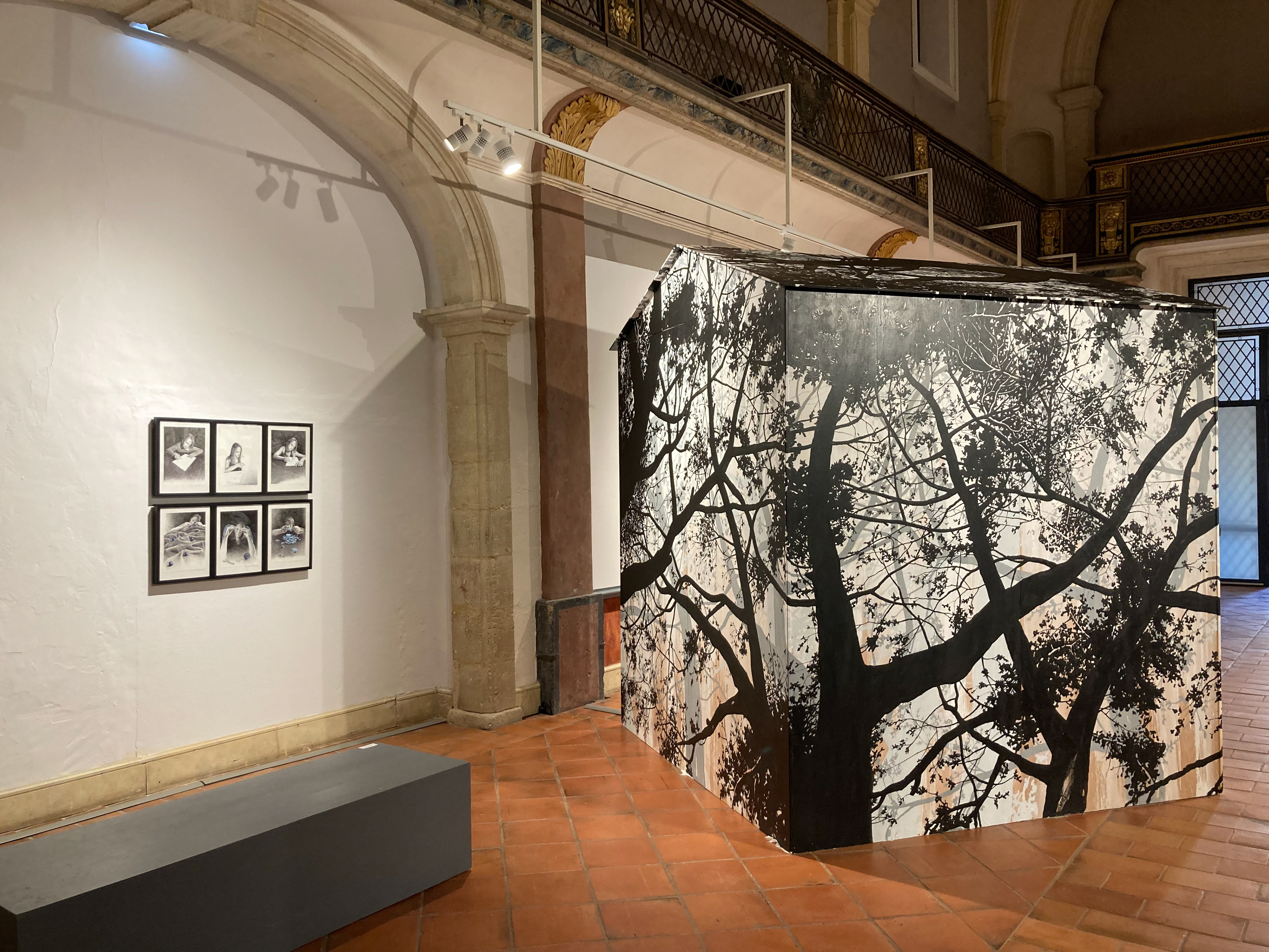 CABANE peinture acrylique sur bois, bâche imprimée au sol, Chapelle de Pénitents Bleus à Narbonne 2022