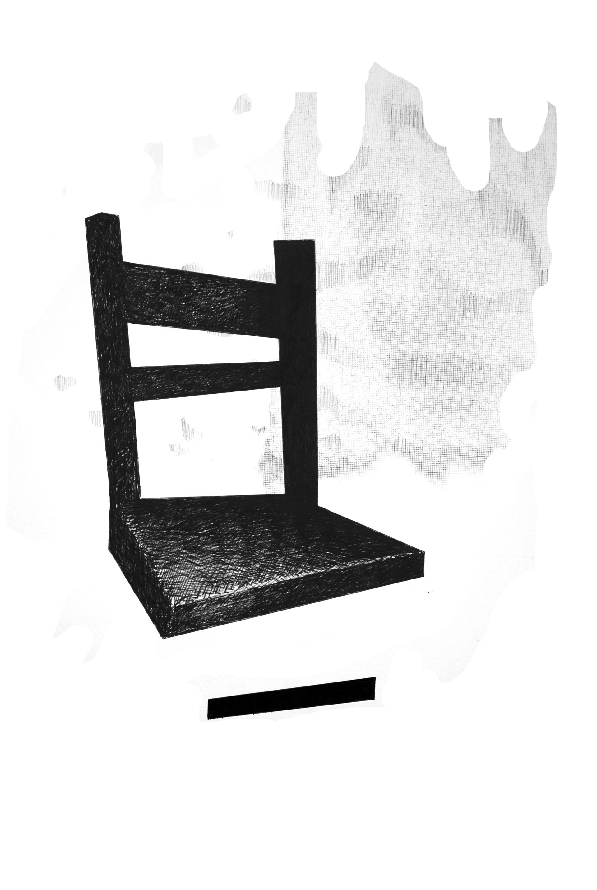 CHAISSE IV, encre de Chine et transfert photo sur papier, 50 x 65cm