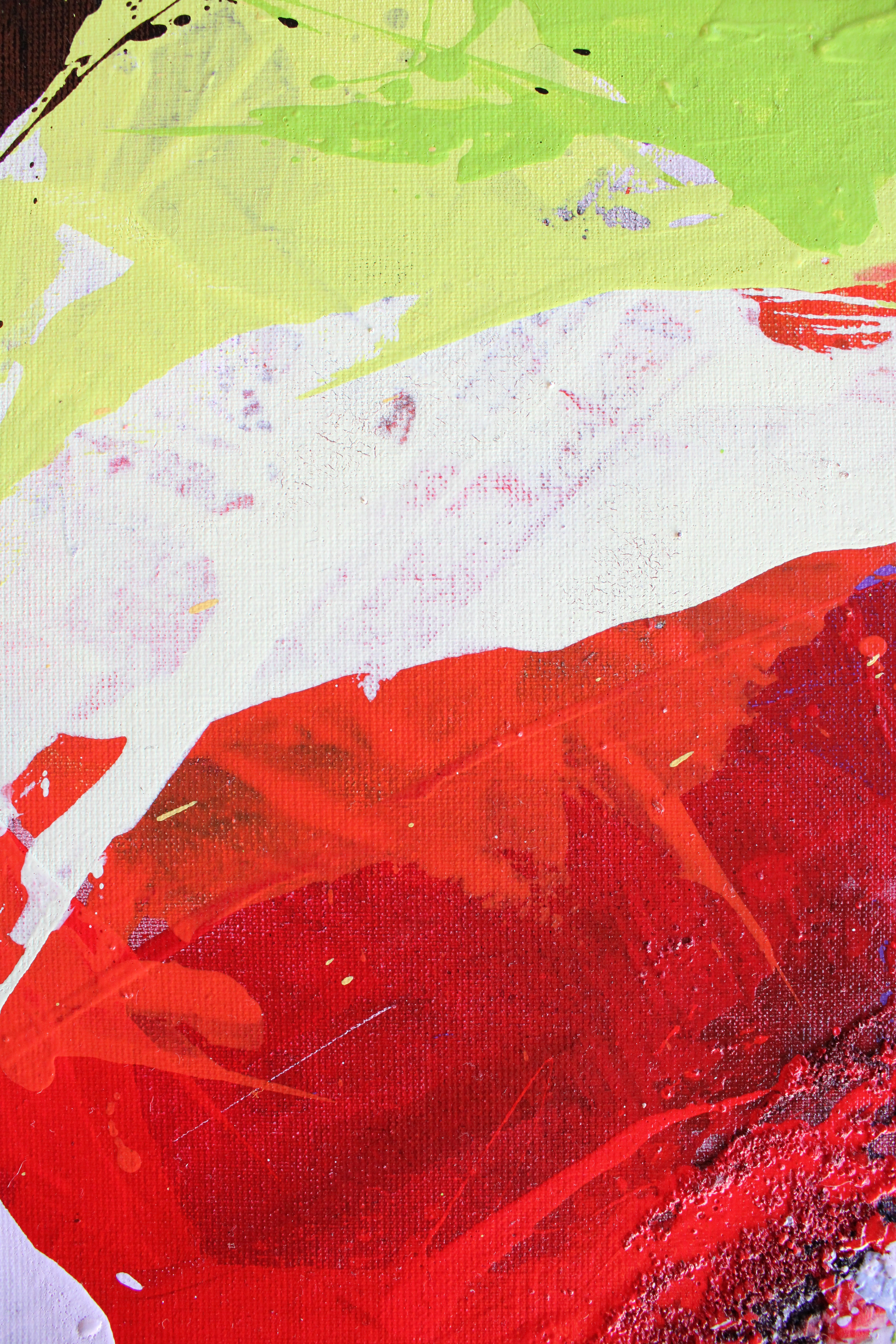 (Top-left Detail) - In this detailed view, the sweeping gesture of pure white paint slices across the canvas, partially obscuring the rich oxidized copper and red layers beneath. This visual metaphor for revelation and concealment emphasizes the multi-dimensional history embedded within the material.
