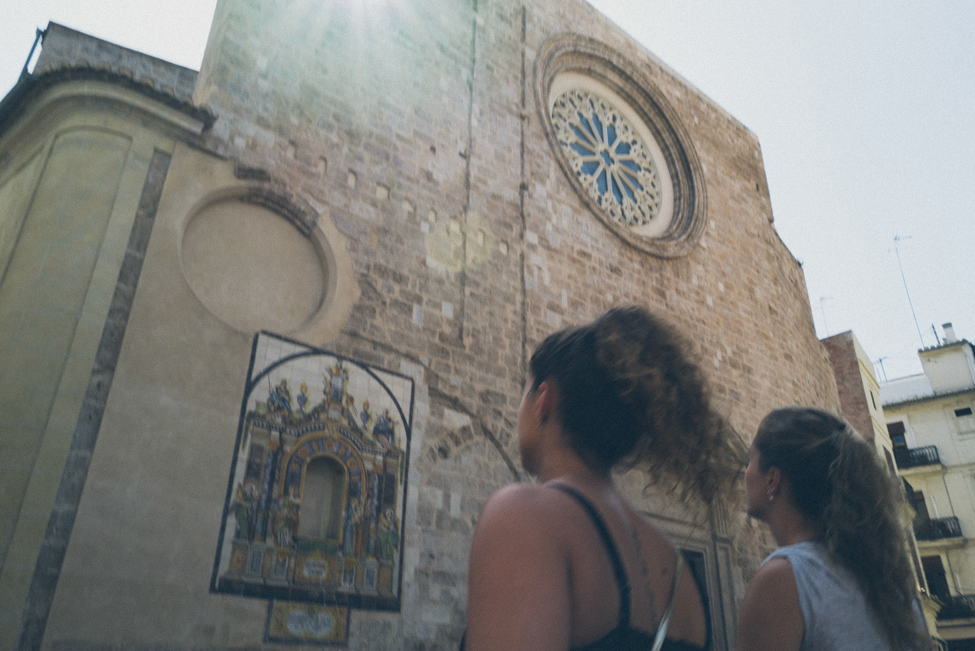 Girls in front of a church, Valencia, Spain