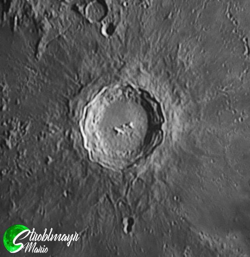 Krater Copernicus am Mond im 130mm Apo am 17.6.24