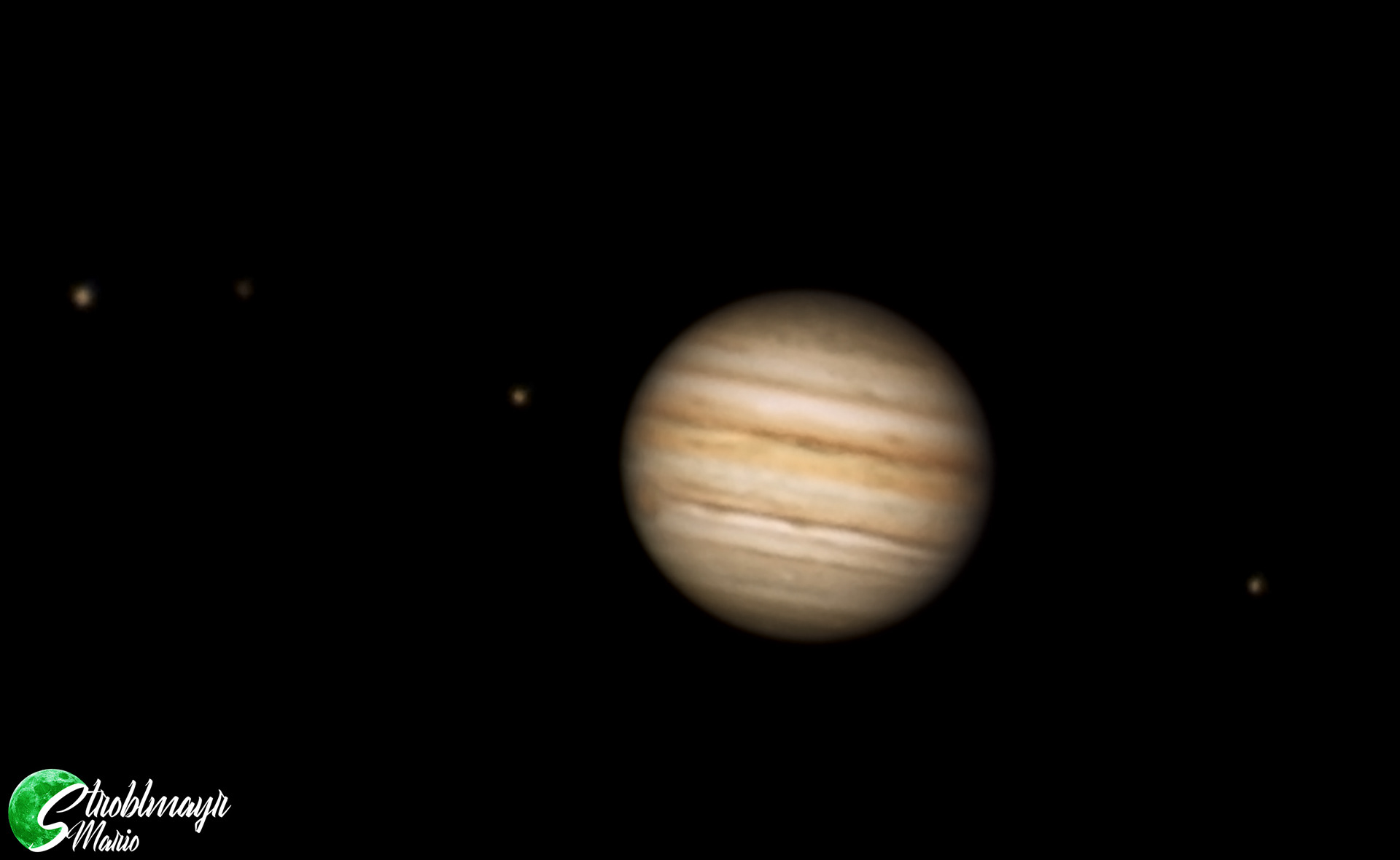 Jupiter im 400/1680 Dobson mit Ganymed, Callisto, Io & Europa (von links nach rechts), 22.7.2021