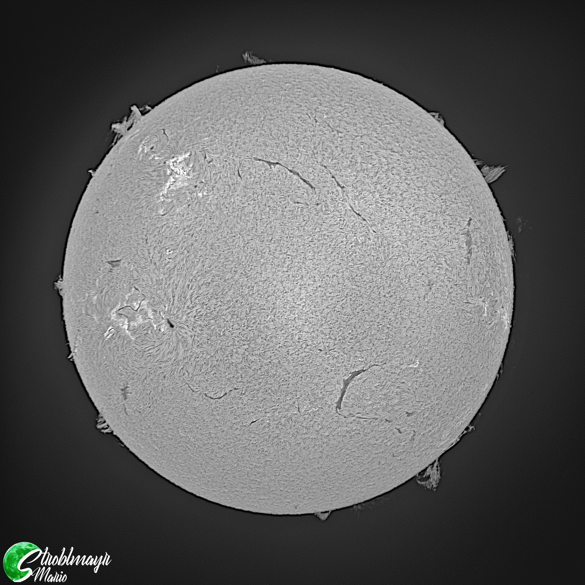 Die Sonne am 22.5.23 im Coronado PST Sonnenteleskop ins s/w