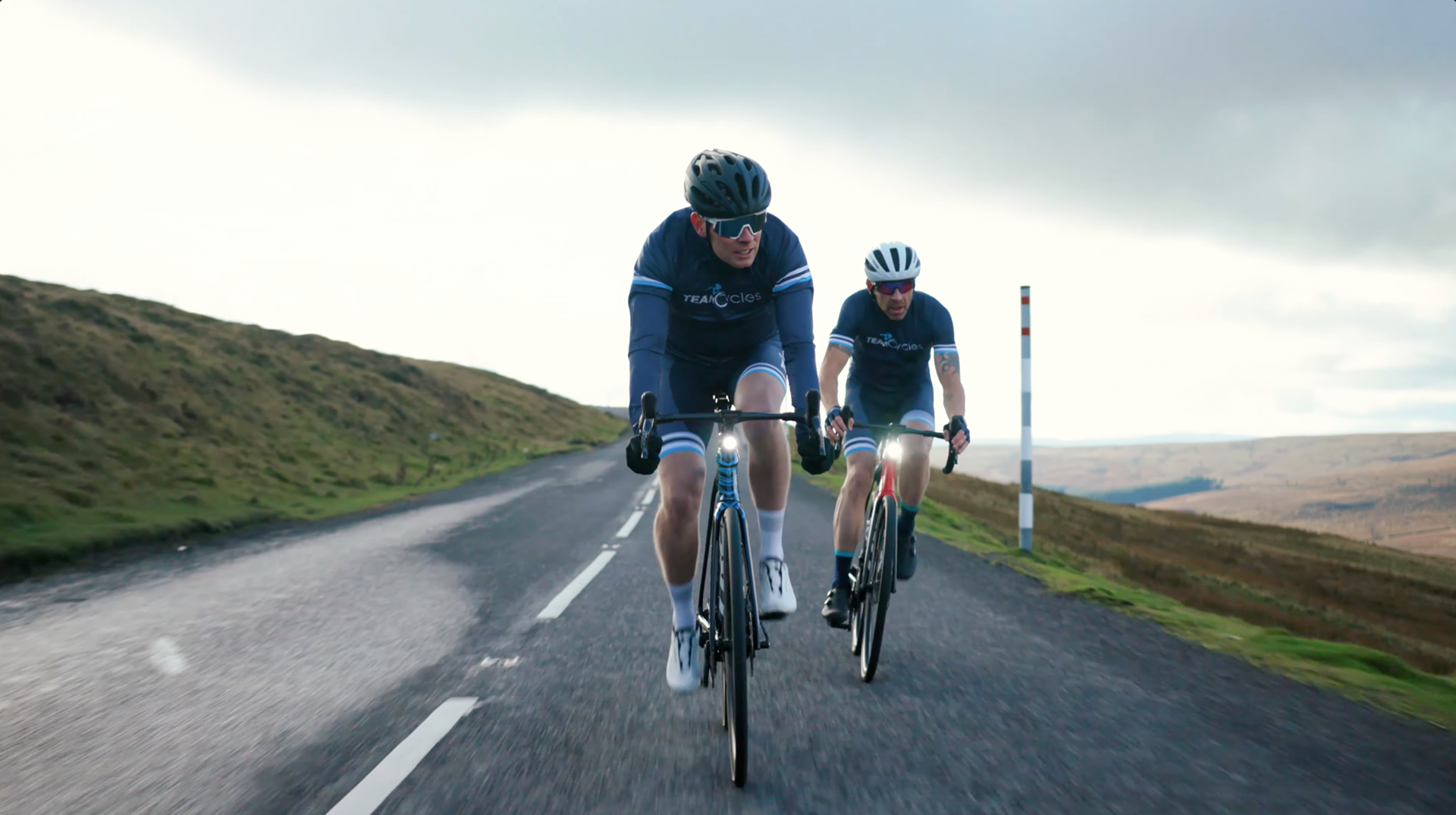 Dynamic sports lifestyle cinematography for the Team Cycles kit launch, focusing on motion and apparel detail.