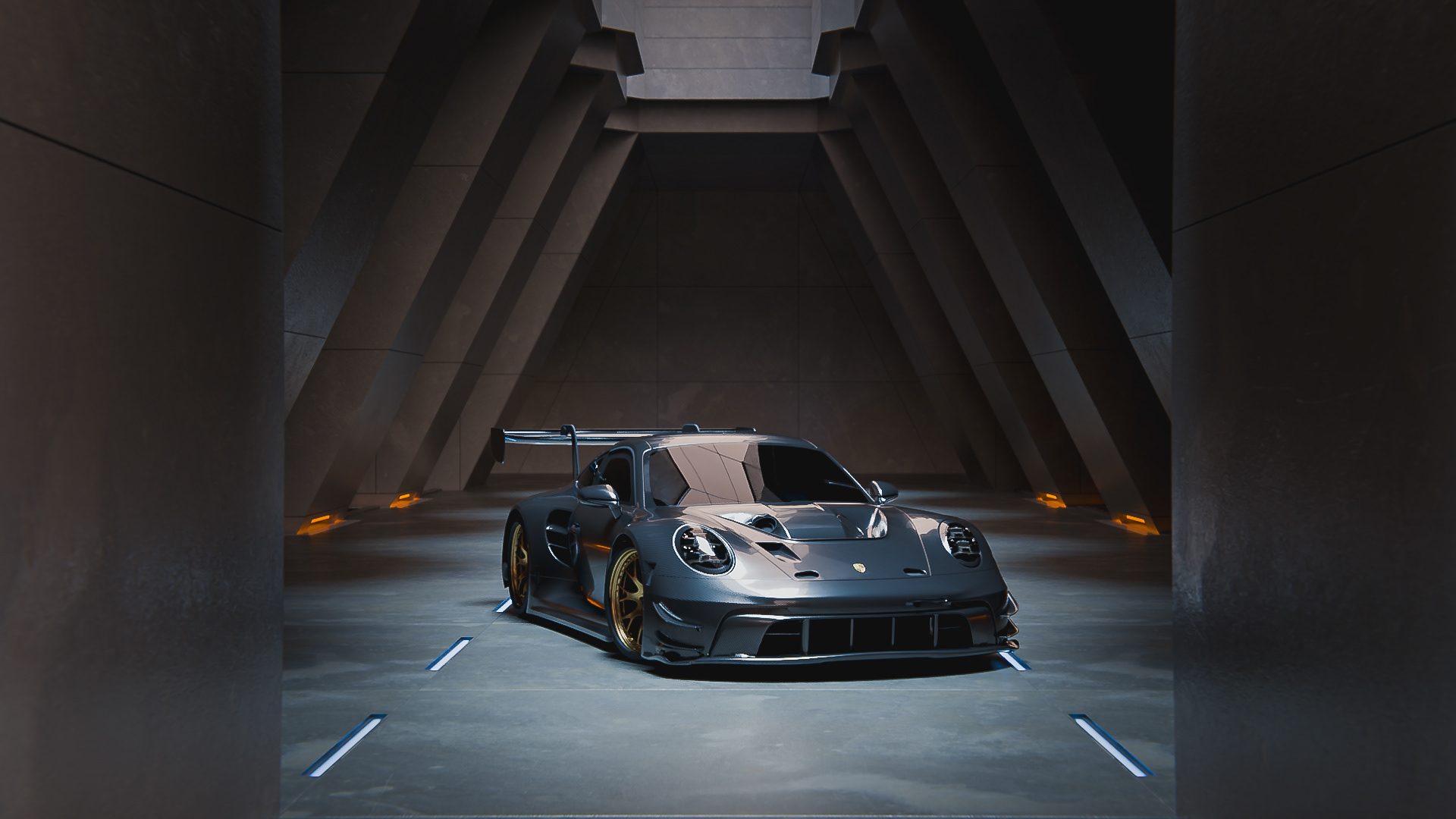 High-contrast teaser film of the Porsche 911RT, focusing on silhouette, lighting, and automotive detail.