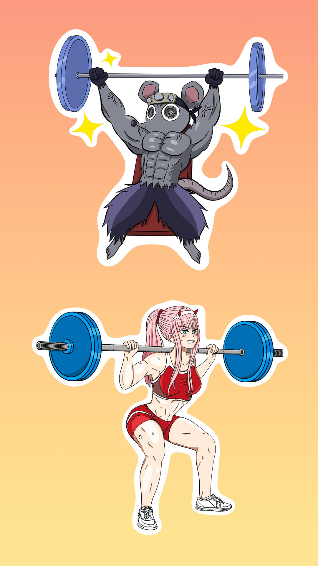 Stickers of a Muscle Mouse and Zero Two
