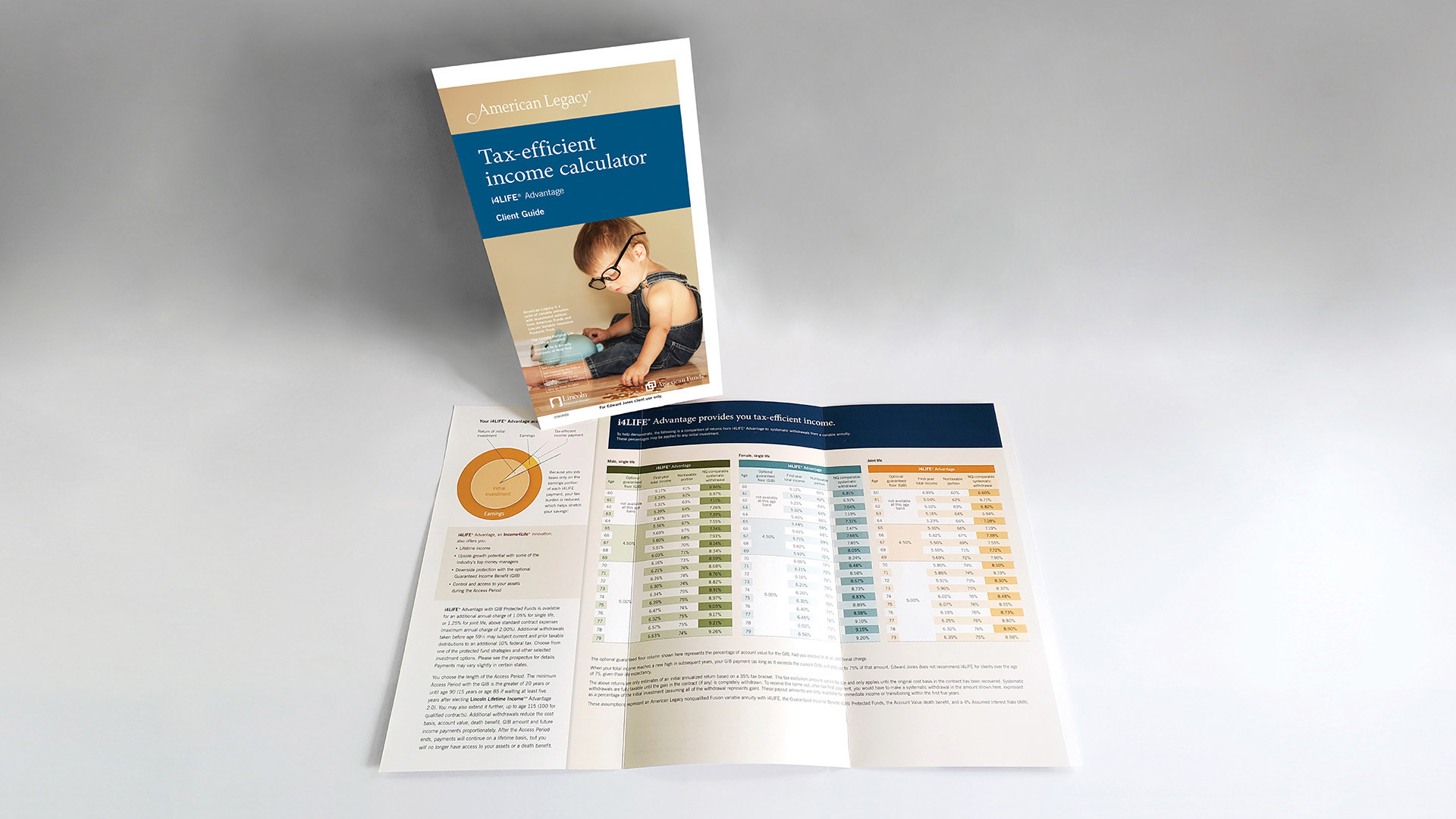 Printed brochure highlighting a retirement income calculator.