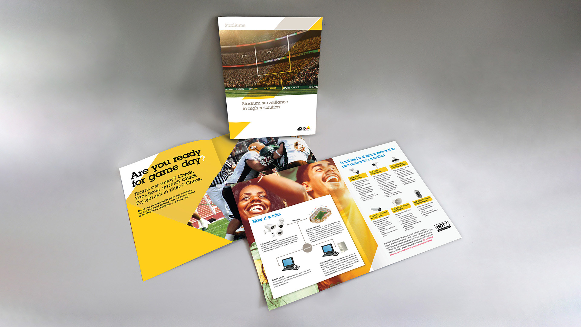 Printed brochure highlighting stadium security solutions.