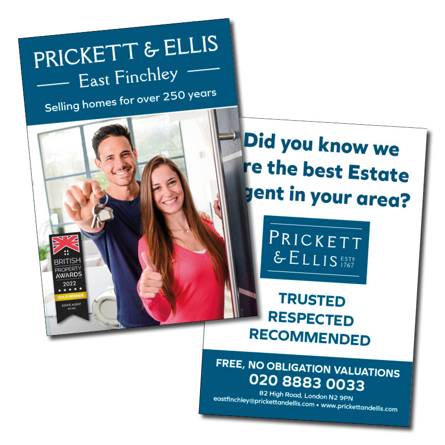 A6 Flyers designed and printed for Prickett & Ellis Estate Agents