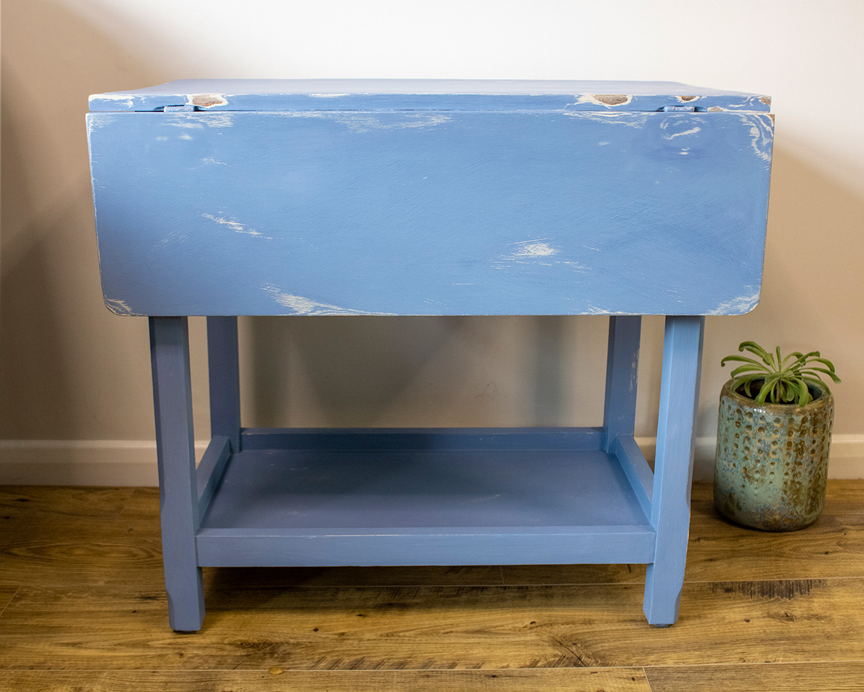 Quirky Vintage Wooden Child's Table, hand painted and distressed by Blue Quartz Design using Annie Sloan Old Ochre and Greek Blue chalk paint.