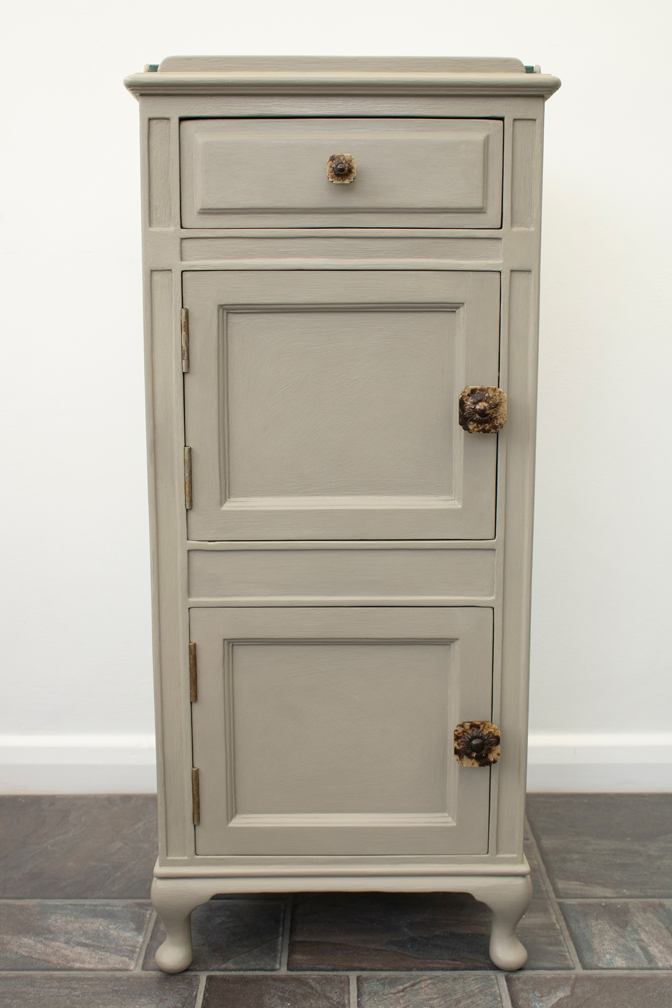 Antique Vintage Bedside Cupboard/Pot Cupboard. Hand painted with Annie Sloan French Linen and Graphite chalk paint by Blue Quartz Design