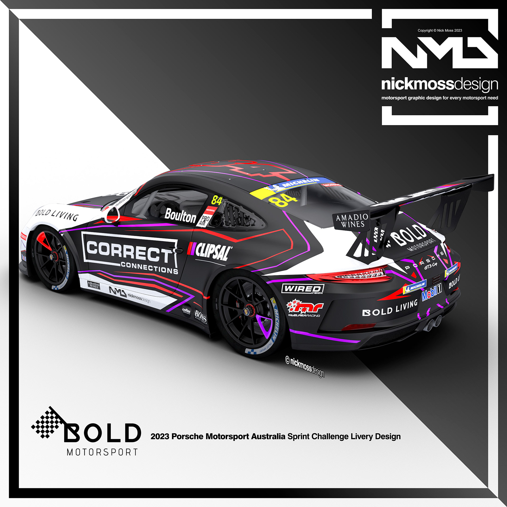 NMD nickmossdesign - 2023 BOLD MOTORSPORT Porsche Carrera Cup Challenge Livery Design