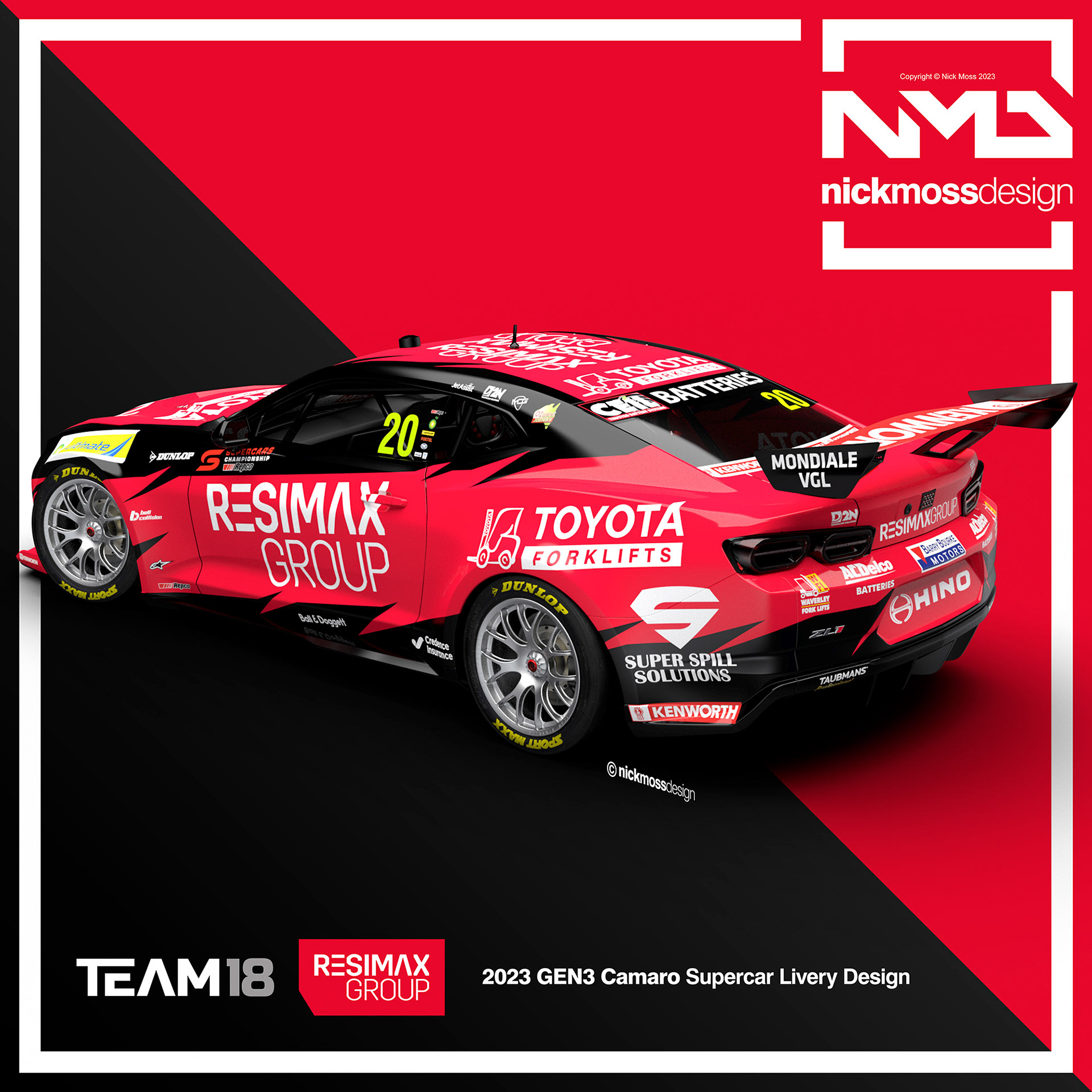 nickmossdesign.com - 2023 Team 18 RESIMAX Scott Pye Supercars livery design