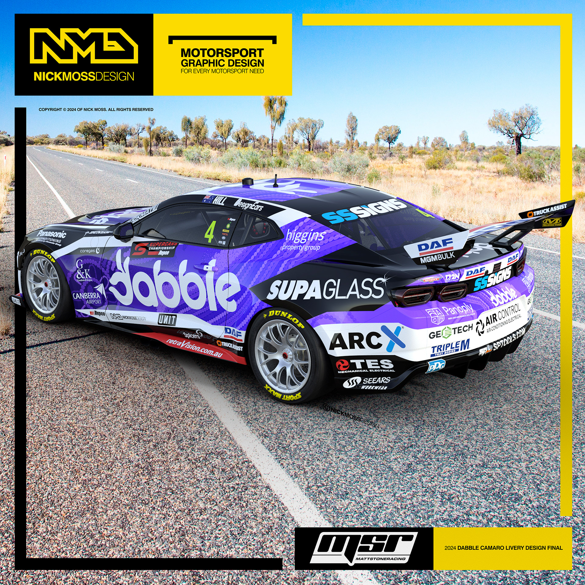 NMD nickmossdesign - 2024 MSR Cam Hill Dabble Supercars Camaro Indigenous Livery Design