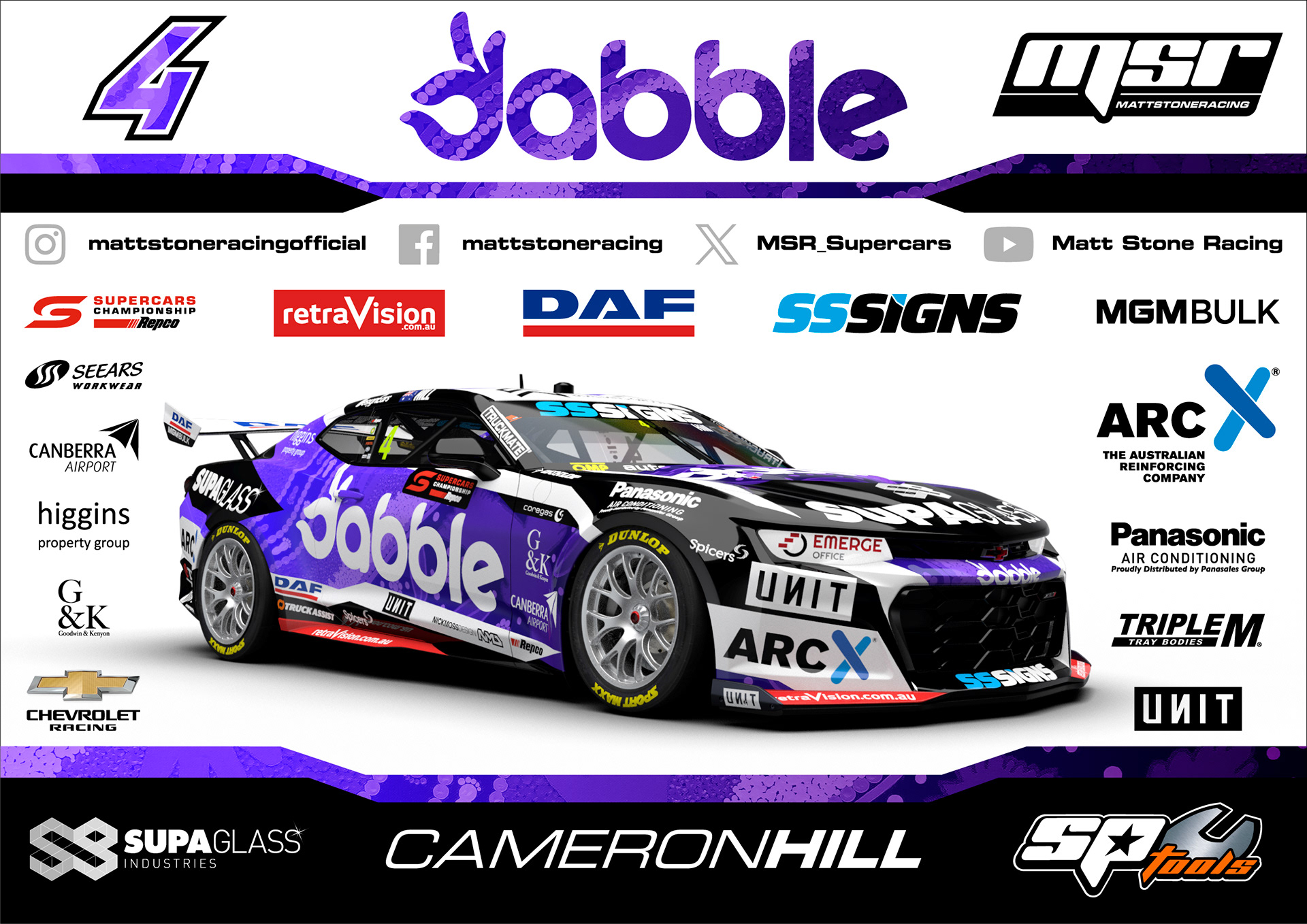 NMD nickmossdesign - 2024 Matt Stone Racing MSR Supercars Camaro Poster Design