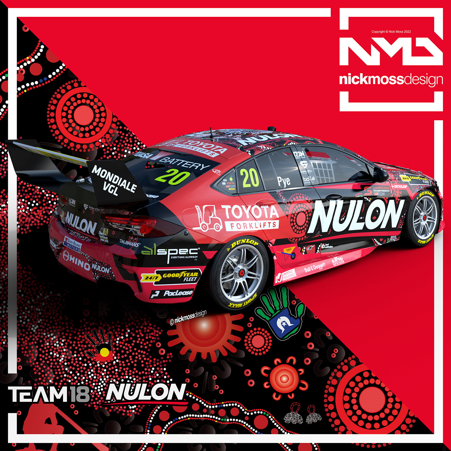 NMD nickmossdesign - 2022 TEAM18 NULON Scott Pye Indigenous Round Supercars Livery Design